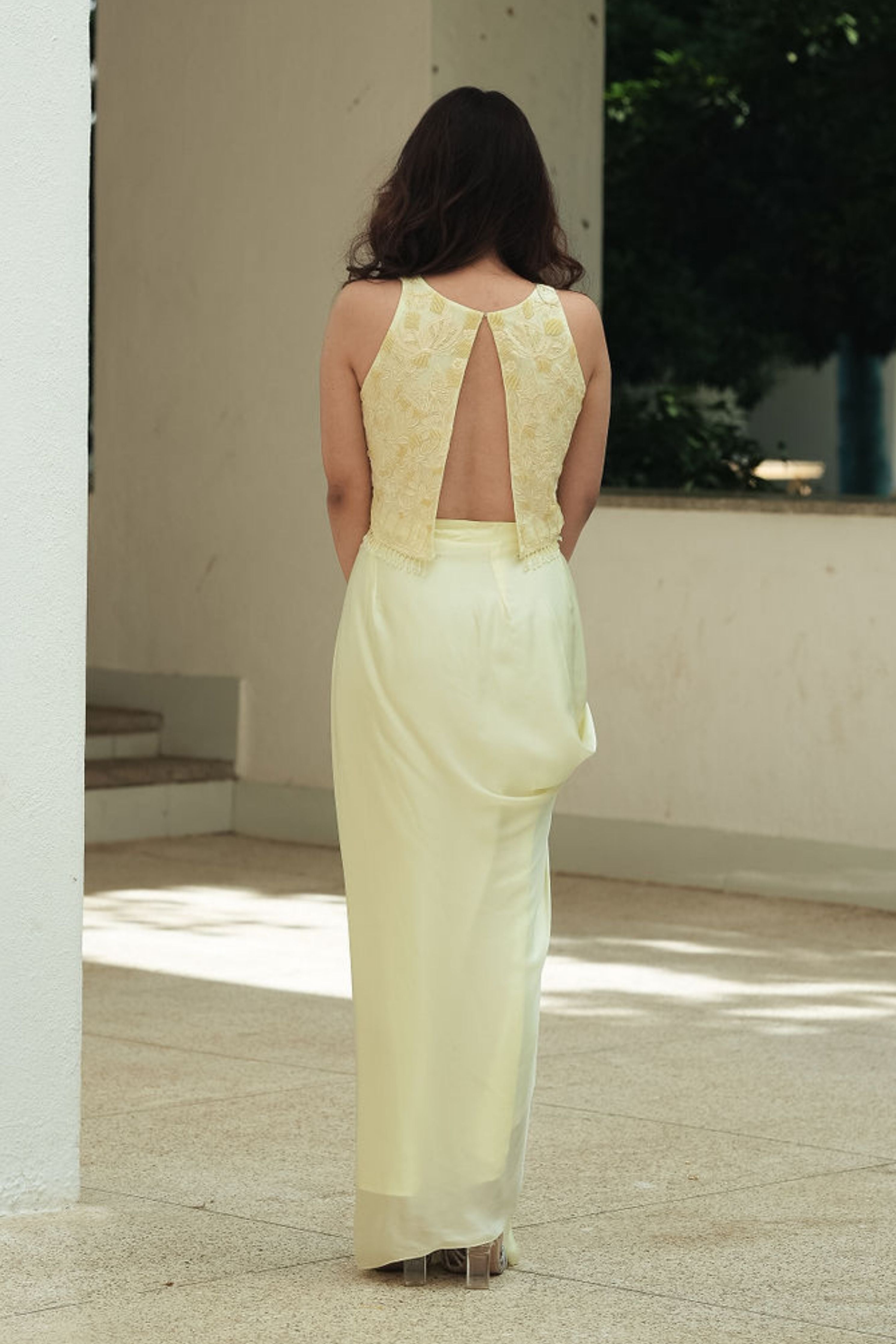 Yellow Monotone Drape Skirt Set