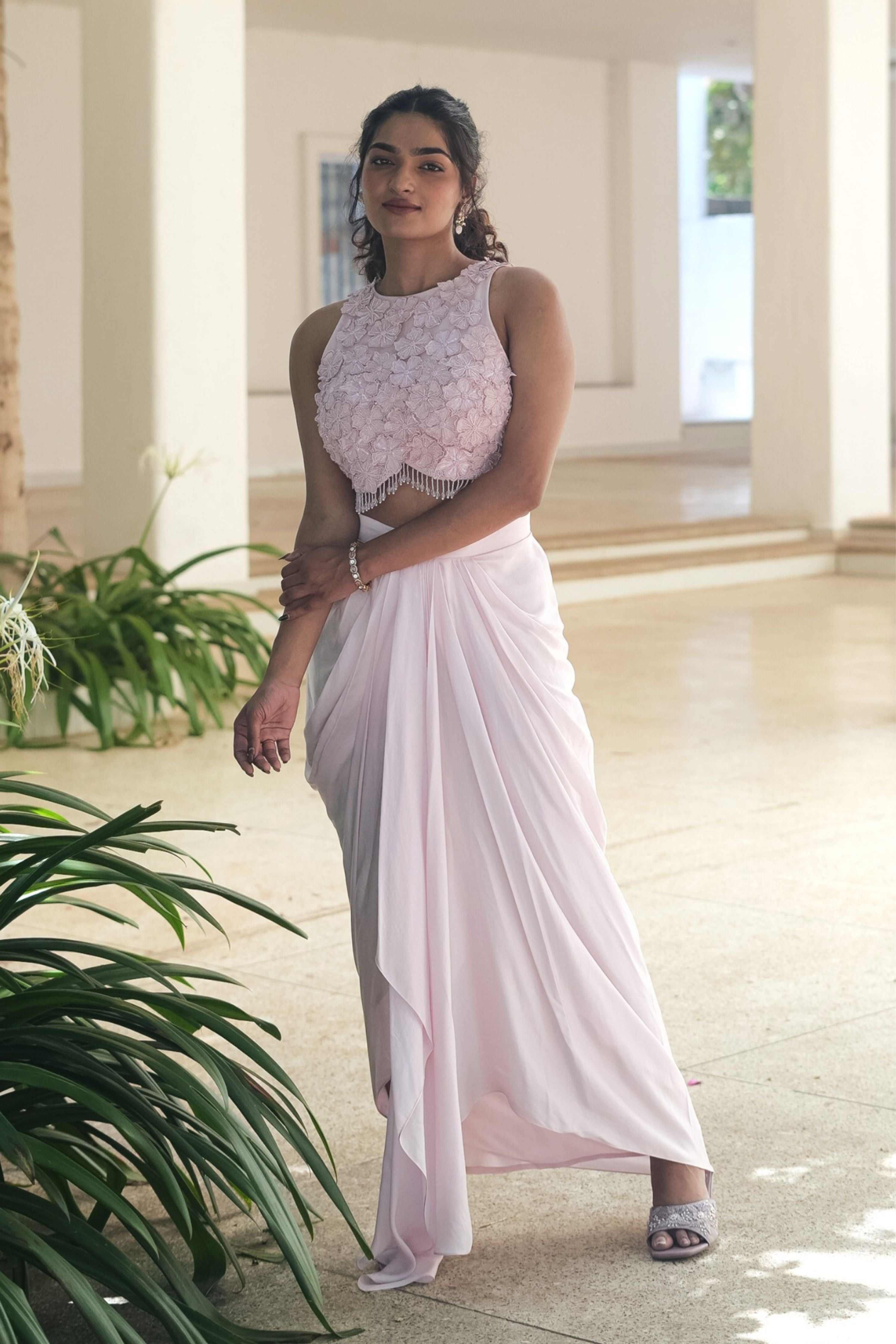 Pink Monotone Drape Skirt Set
