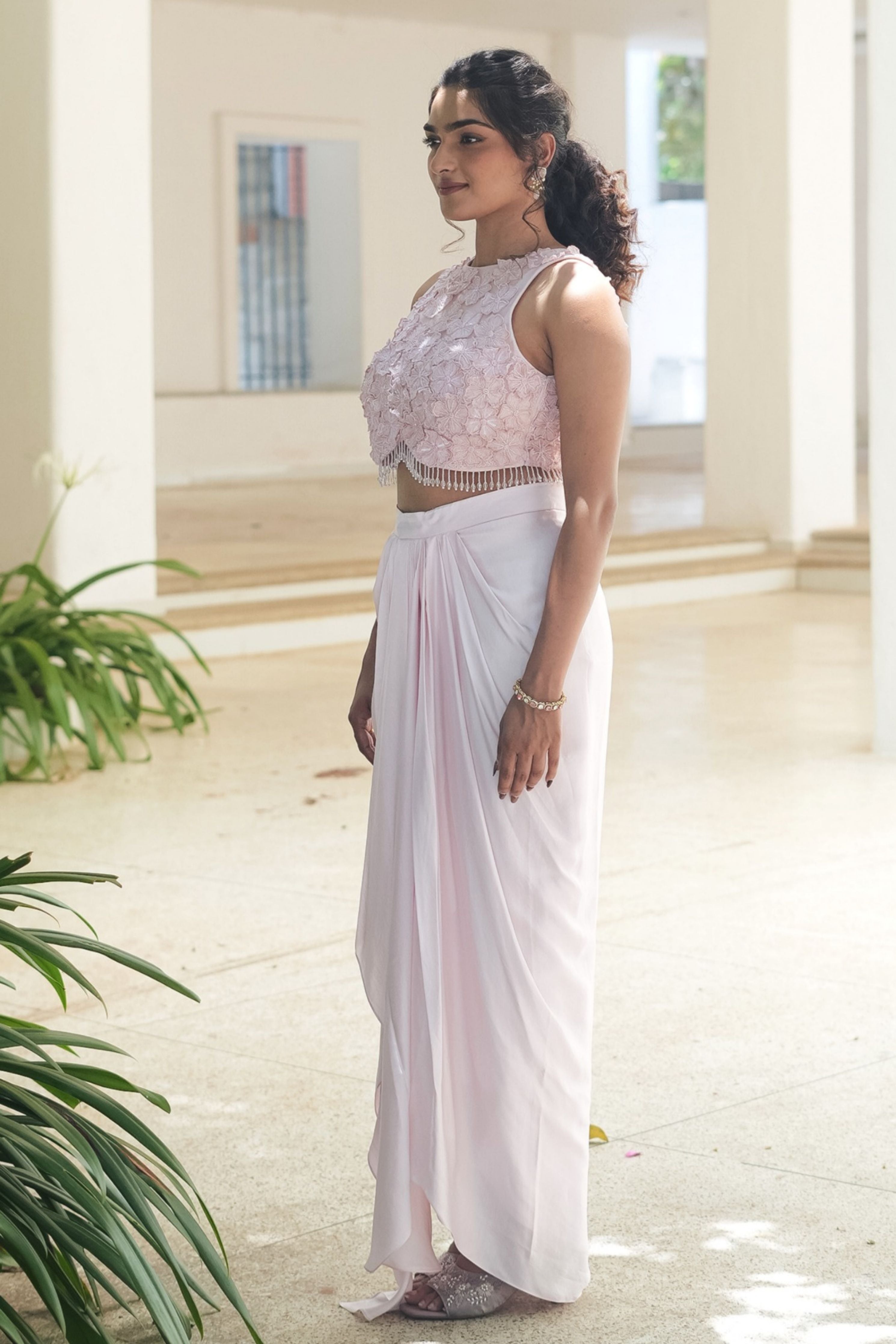Pink Monotone Drape Skirt Set