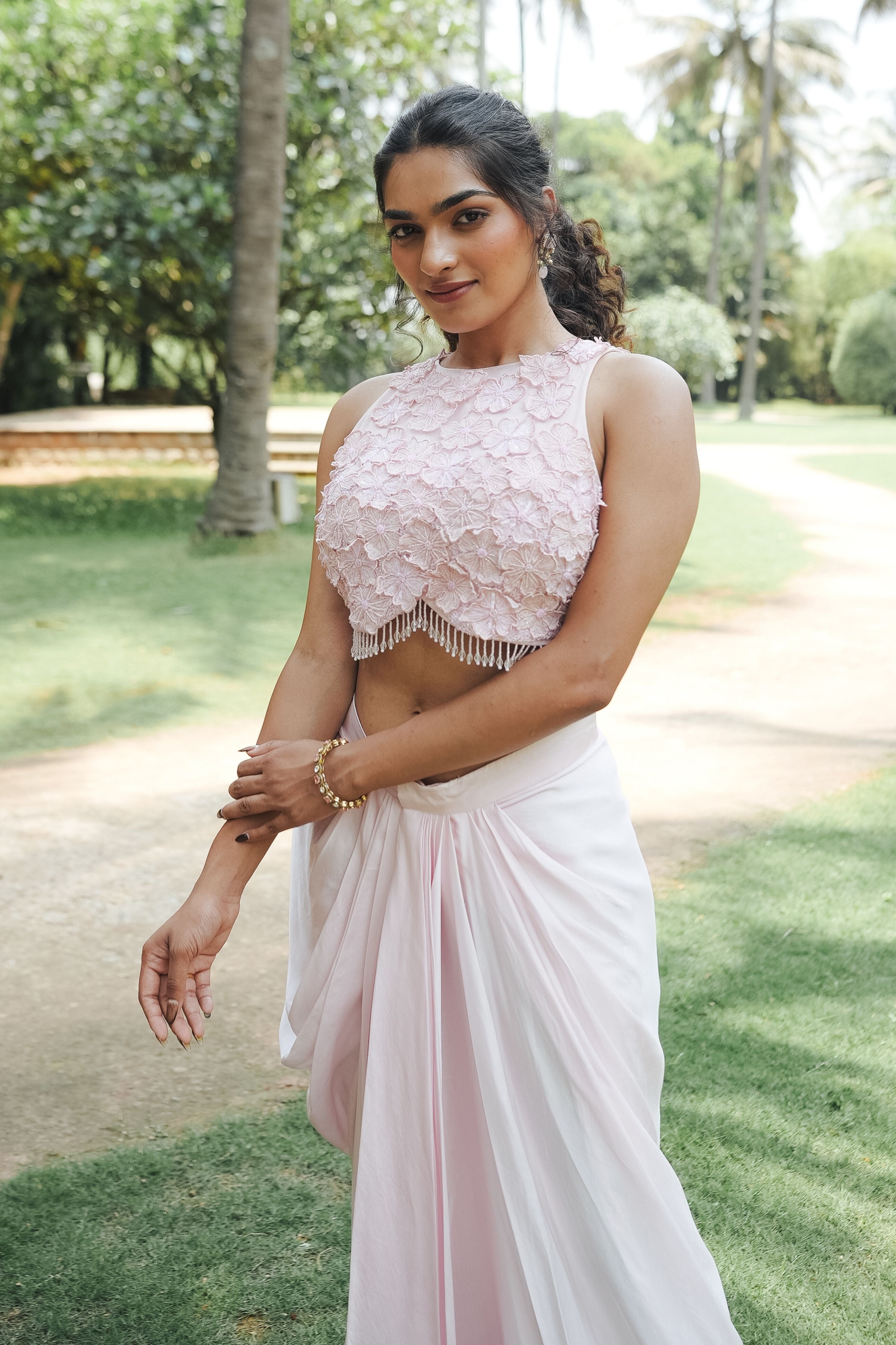 Pink Monotone Drape Skirt Set