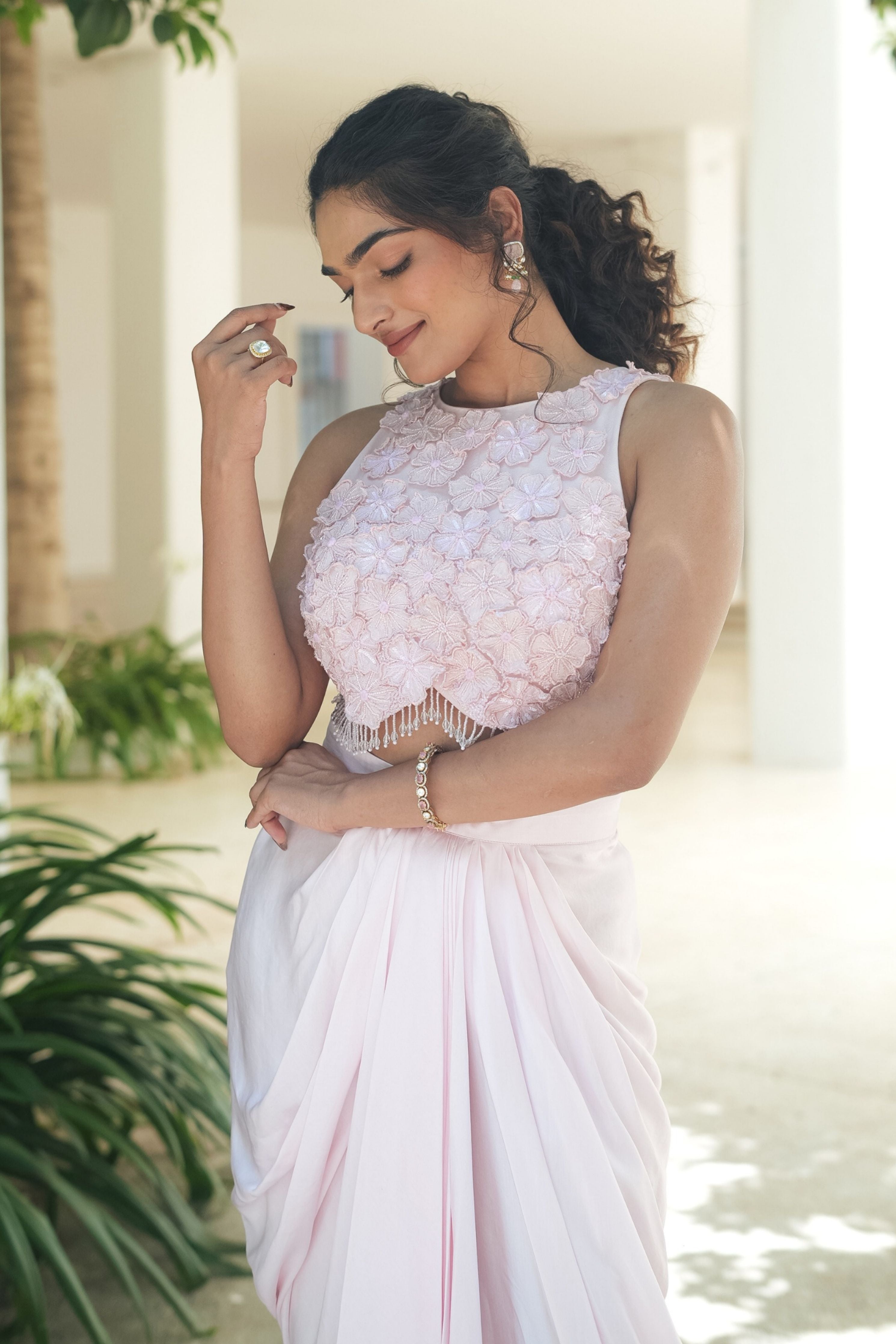 Pink Monotone Drape Skirt Set