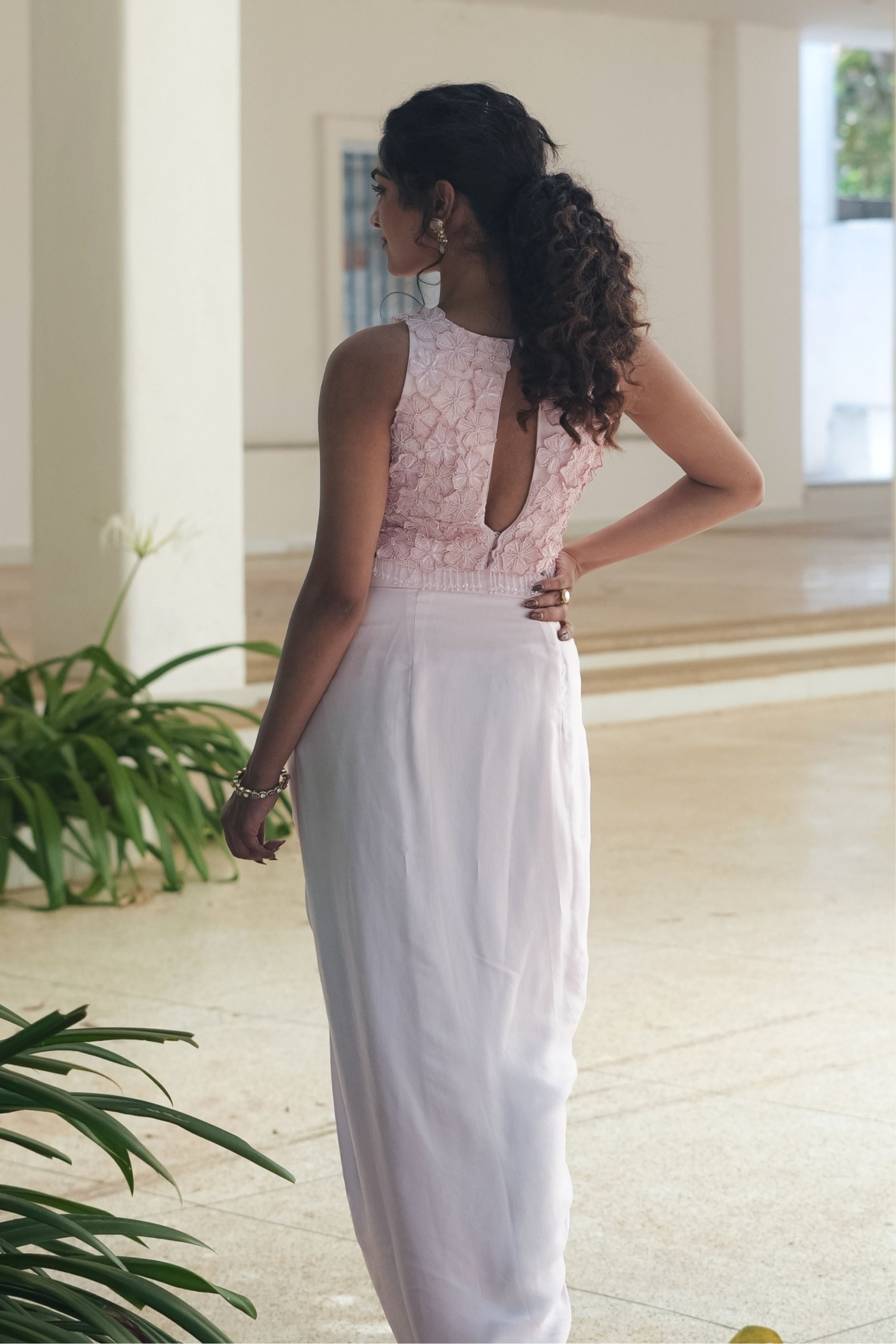 Pink Monotone Drape Skirt Set