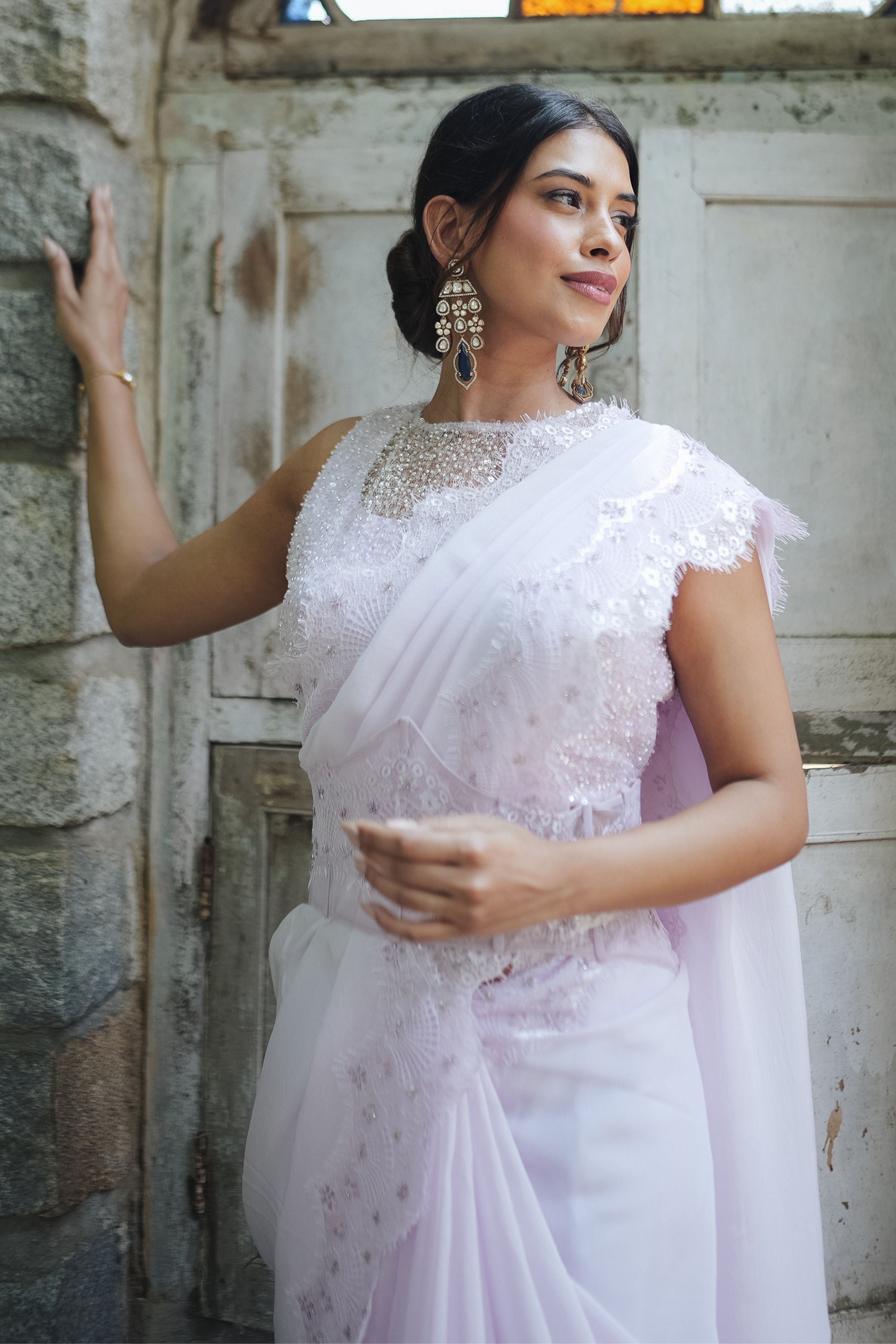 Lavender Chantilly Saree Set