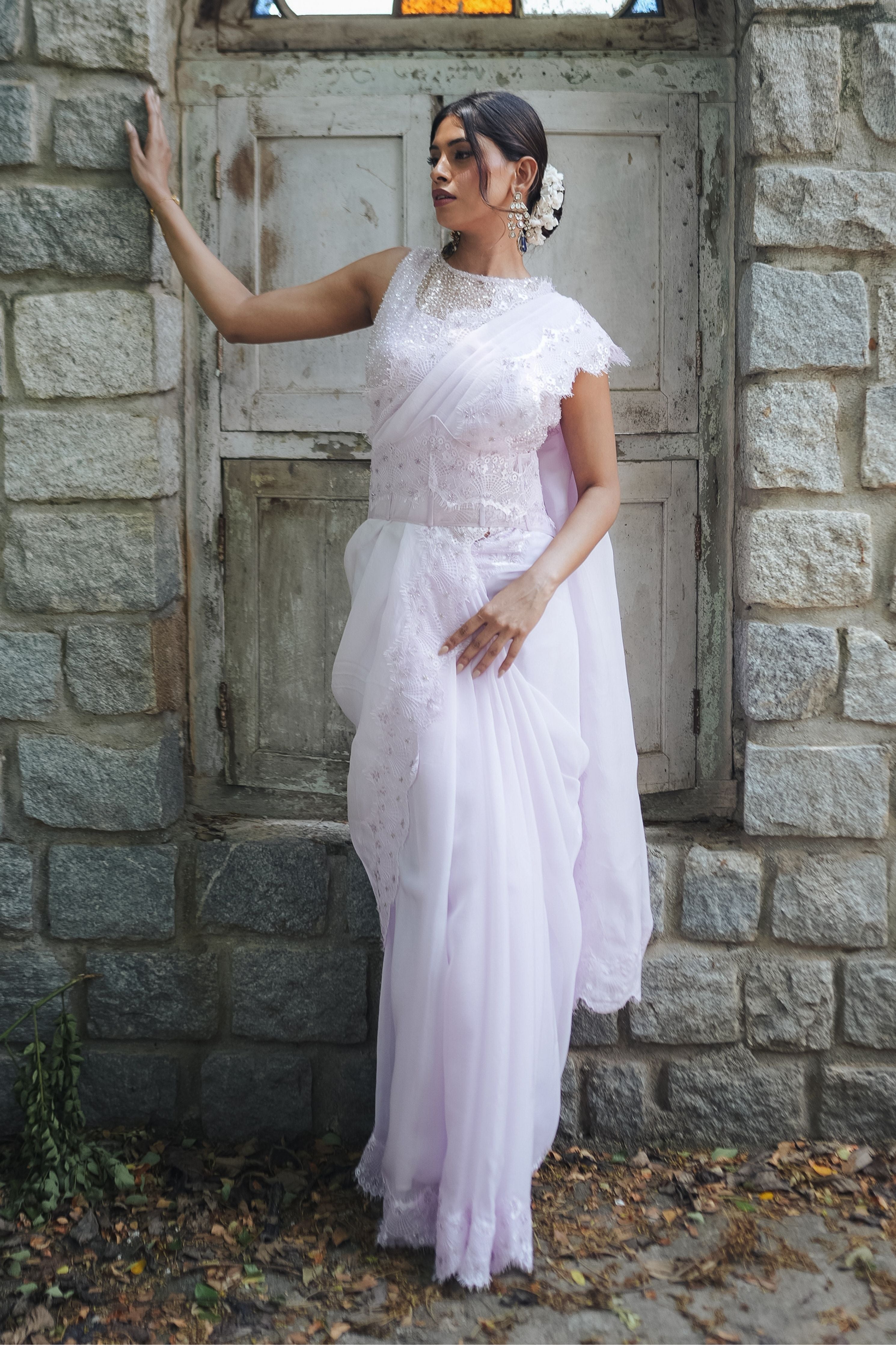 Lavender Chantilly Saree Set