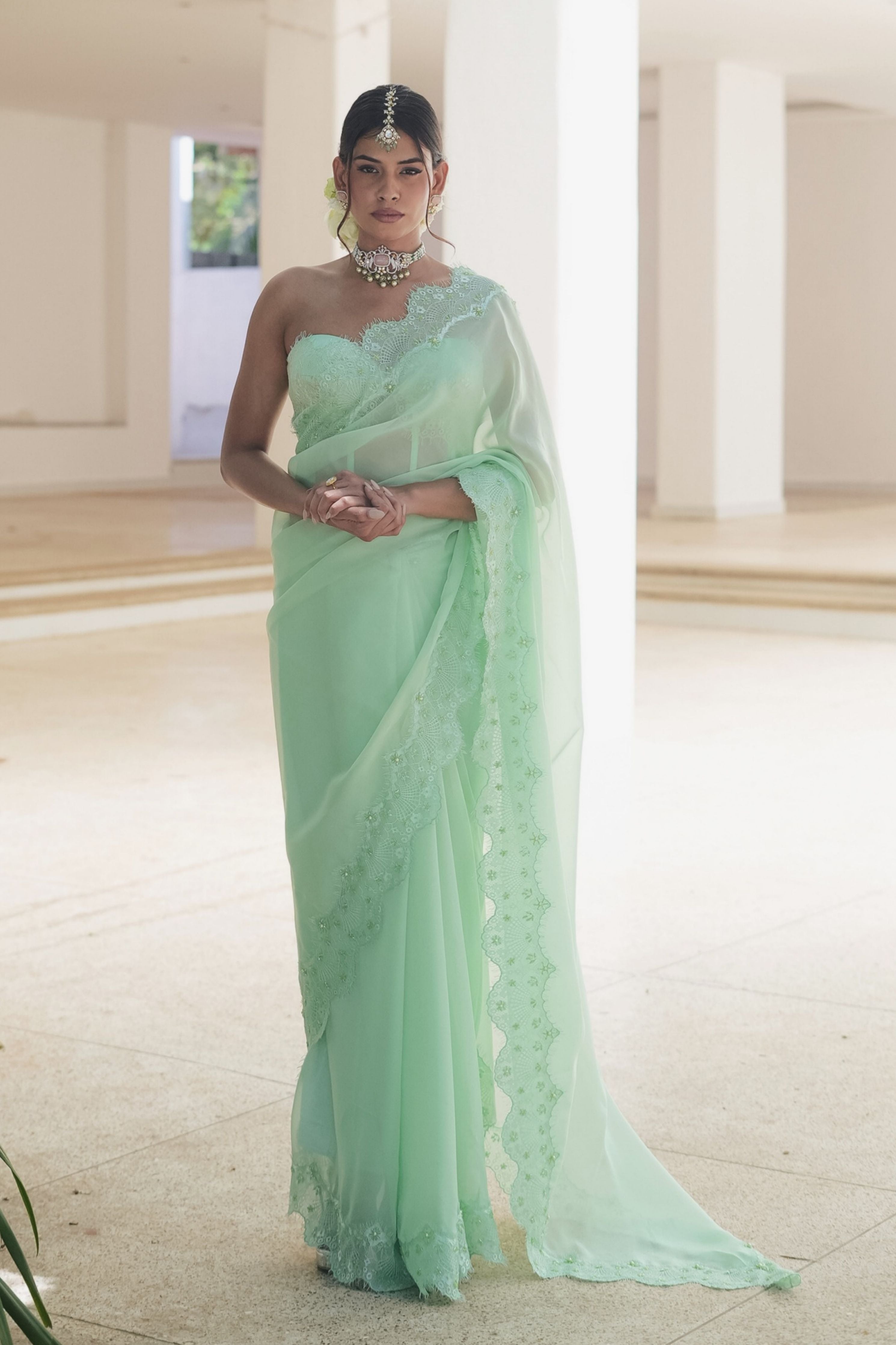 Pastel Green Chantilly Saree Set