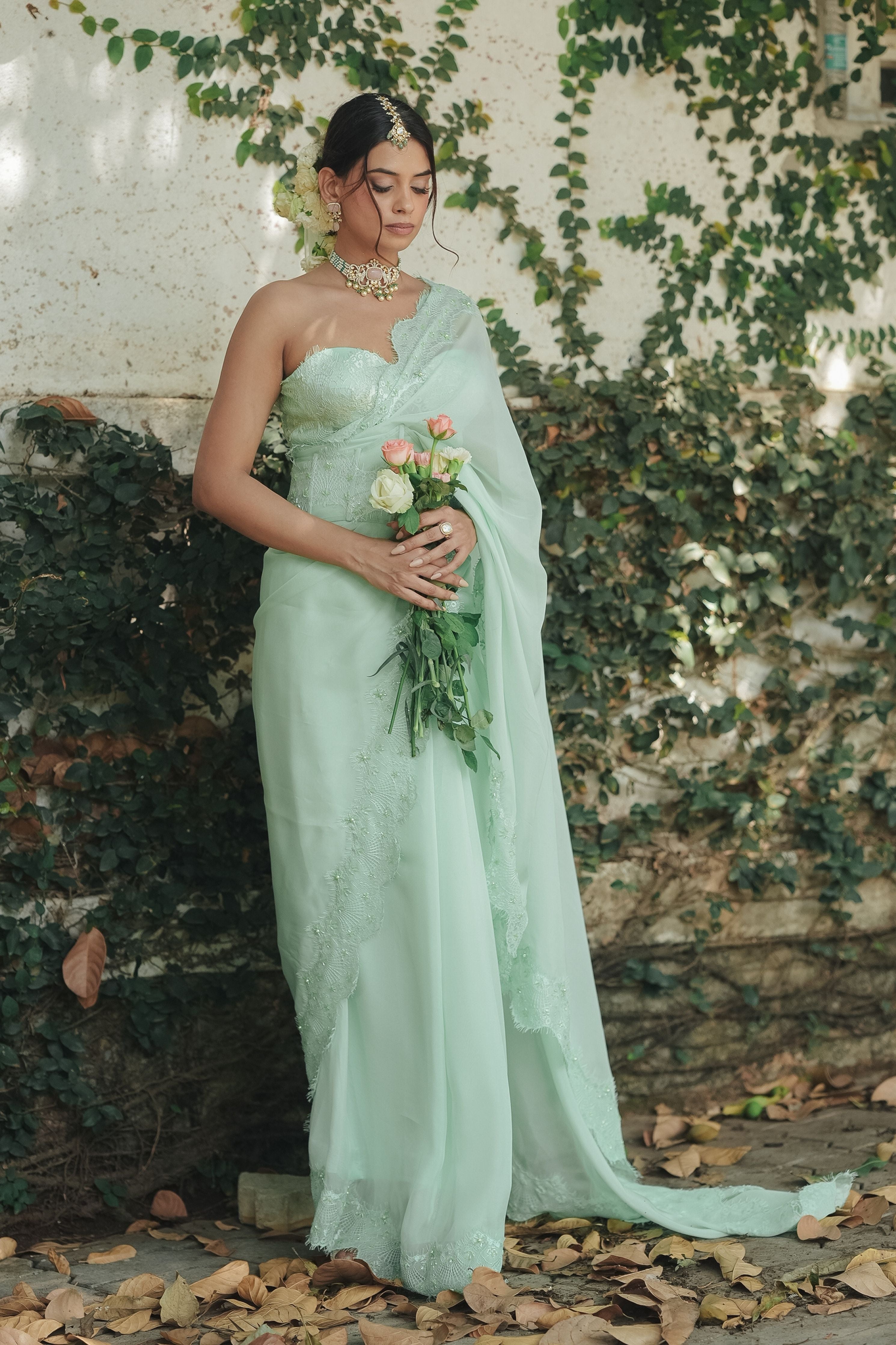 Pastel Green Chantilly Saree Set