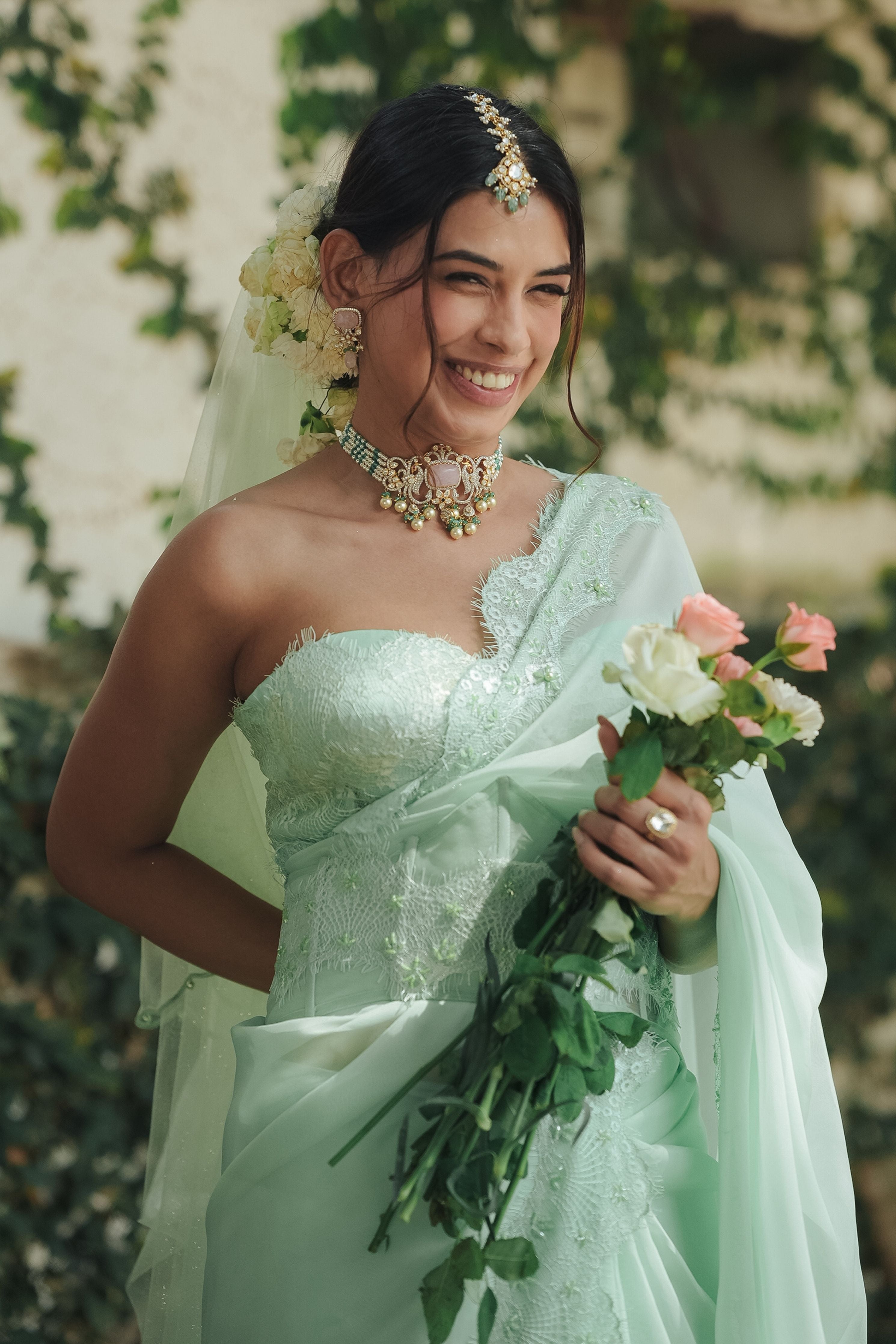 Pastel Green Chantilly Saree Set