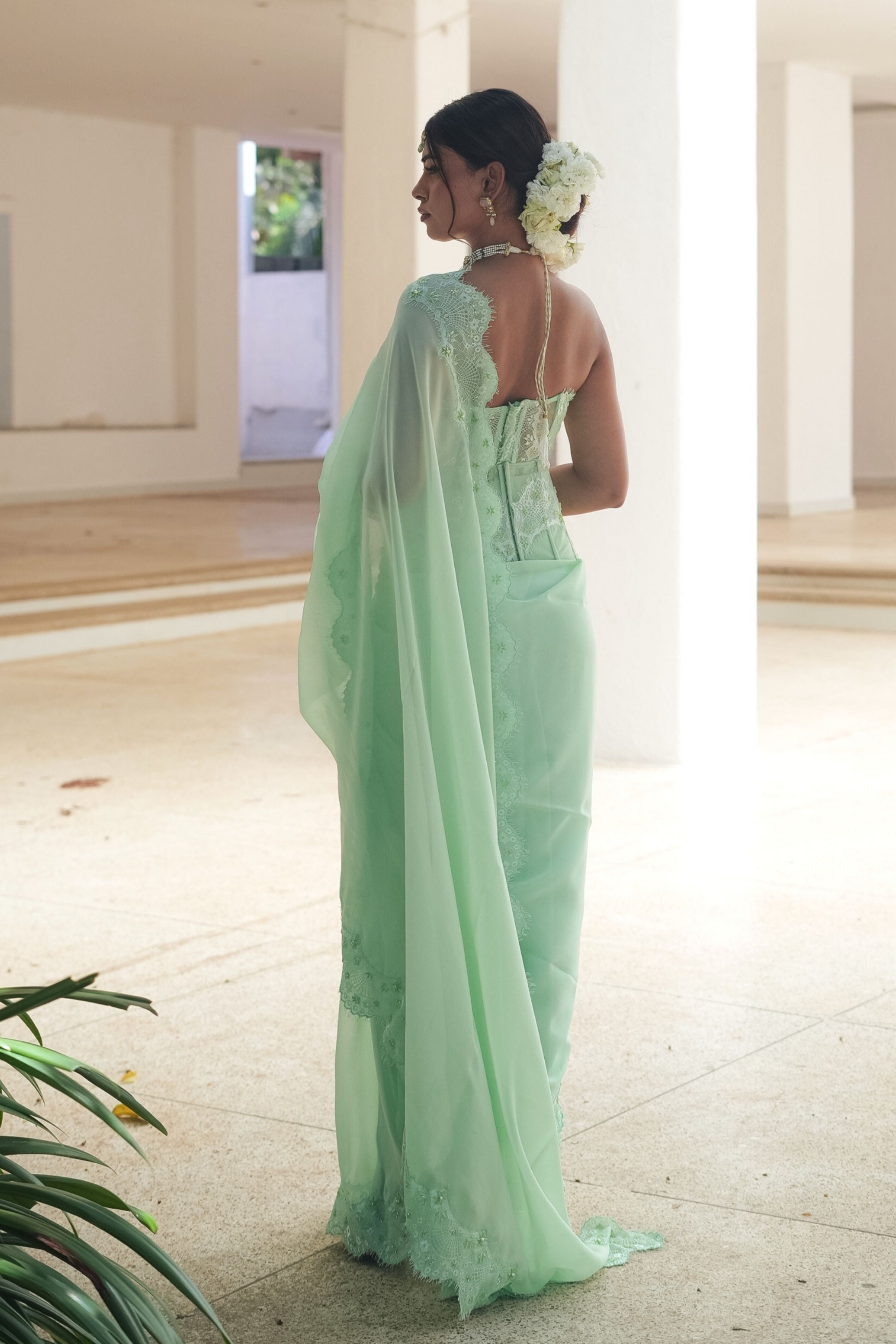 Pastel Green Chantilly Saree Set