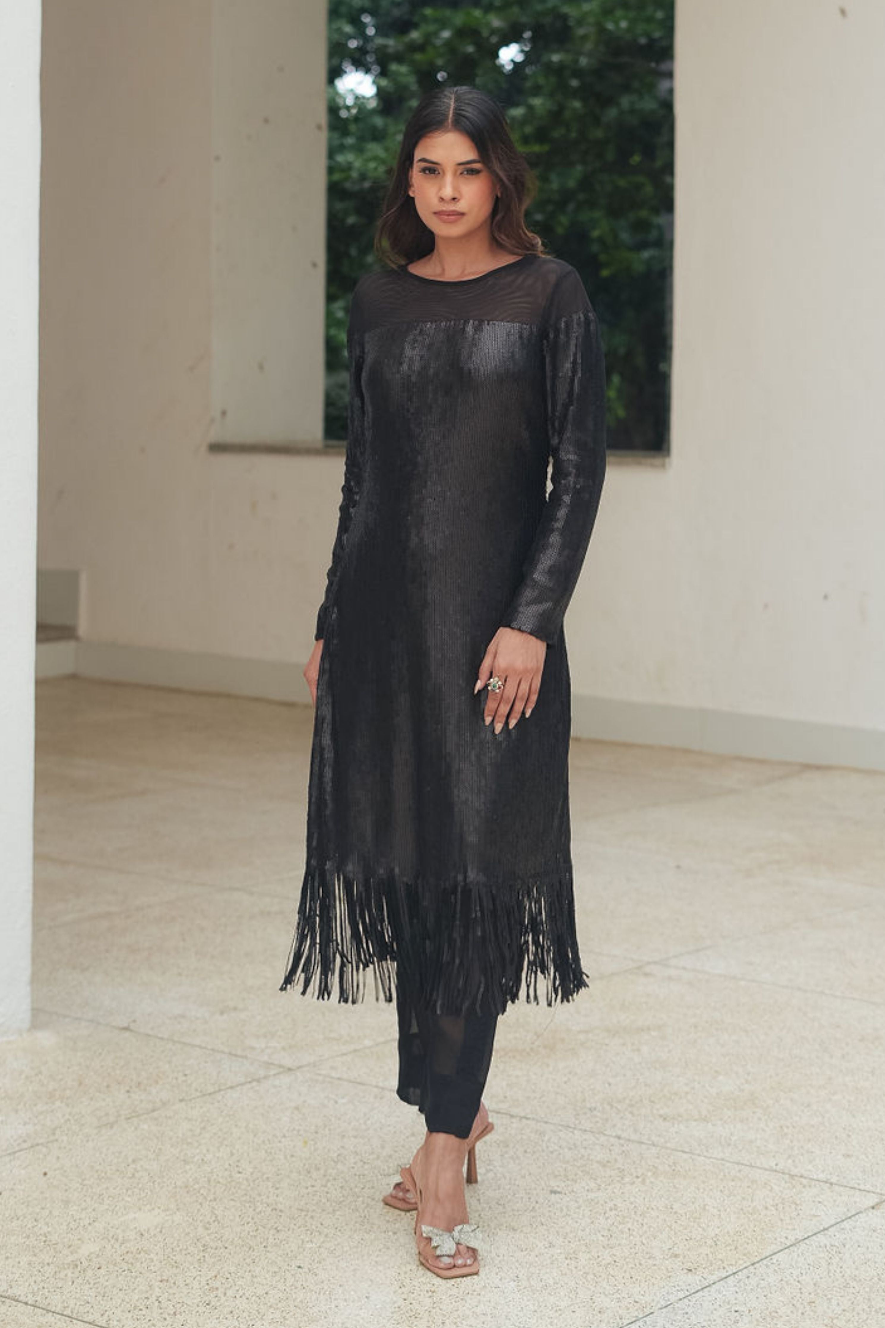 Black Fringe Shift Dress