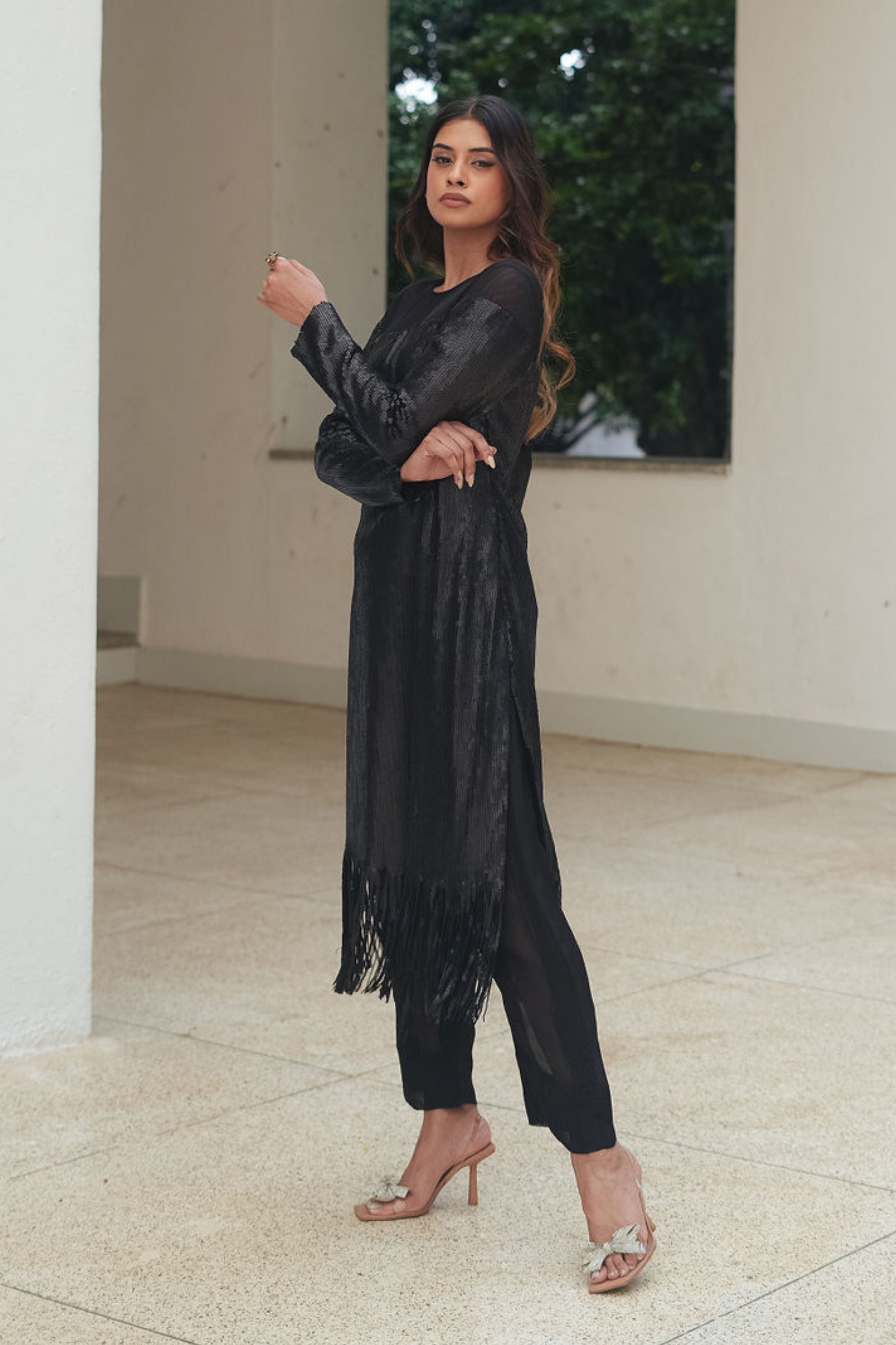 Black Fringe Shift Dress