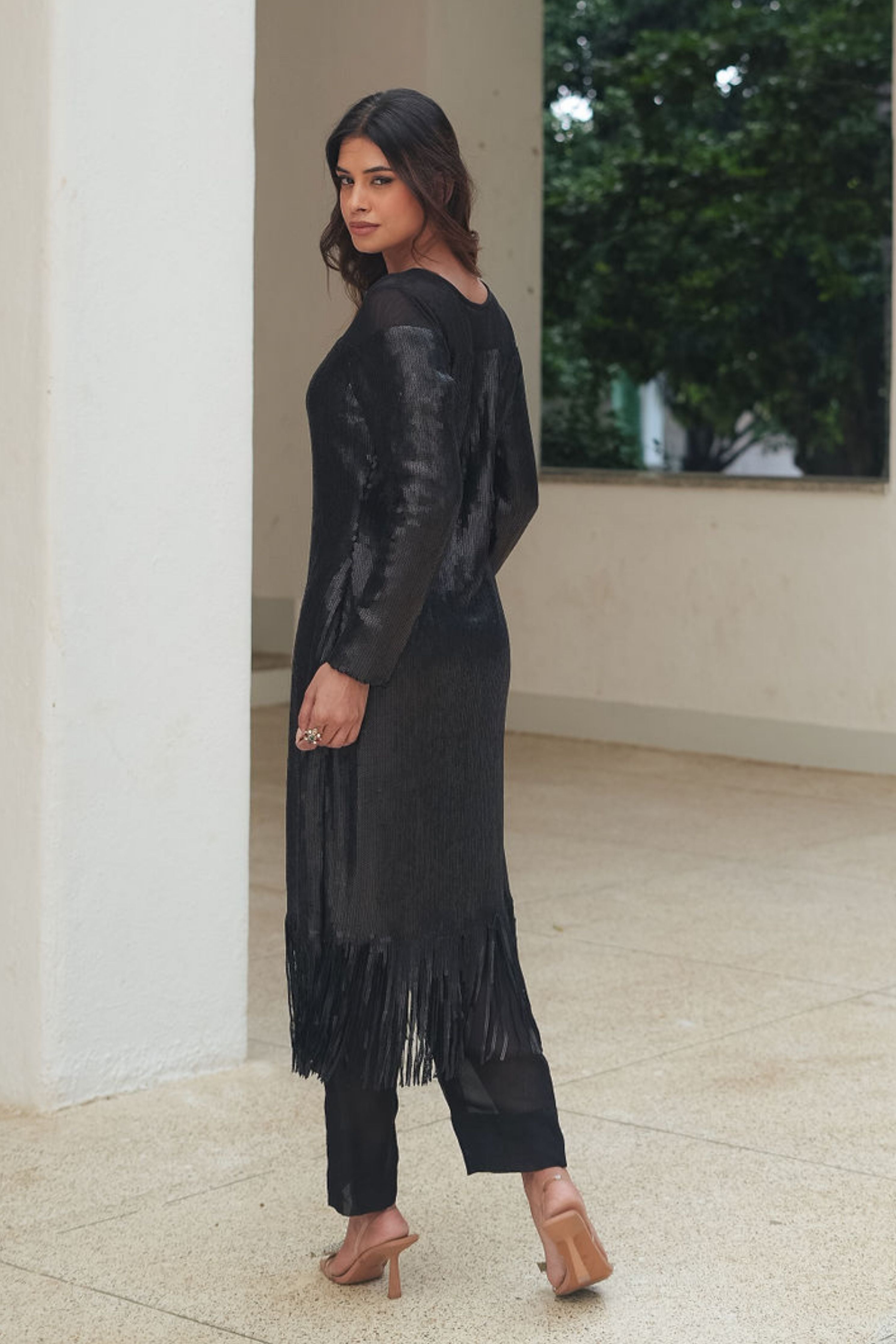 Black Fringe Shift Dress