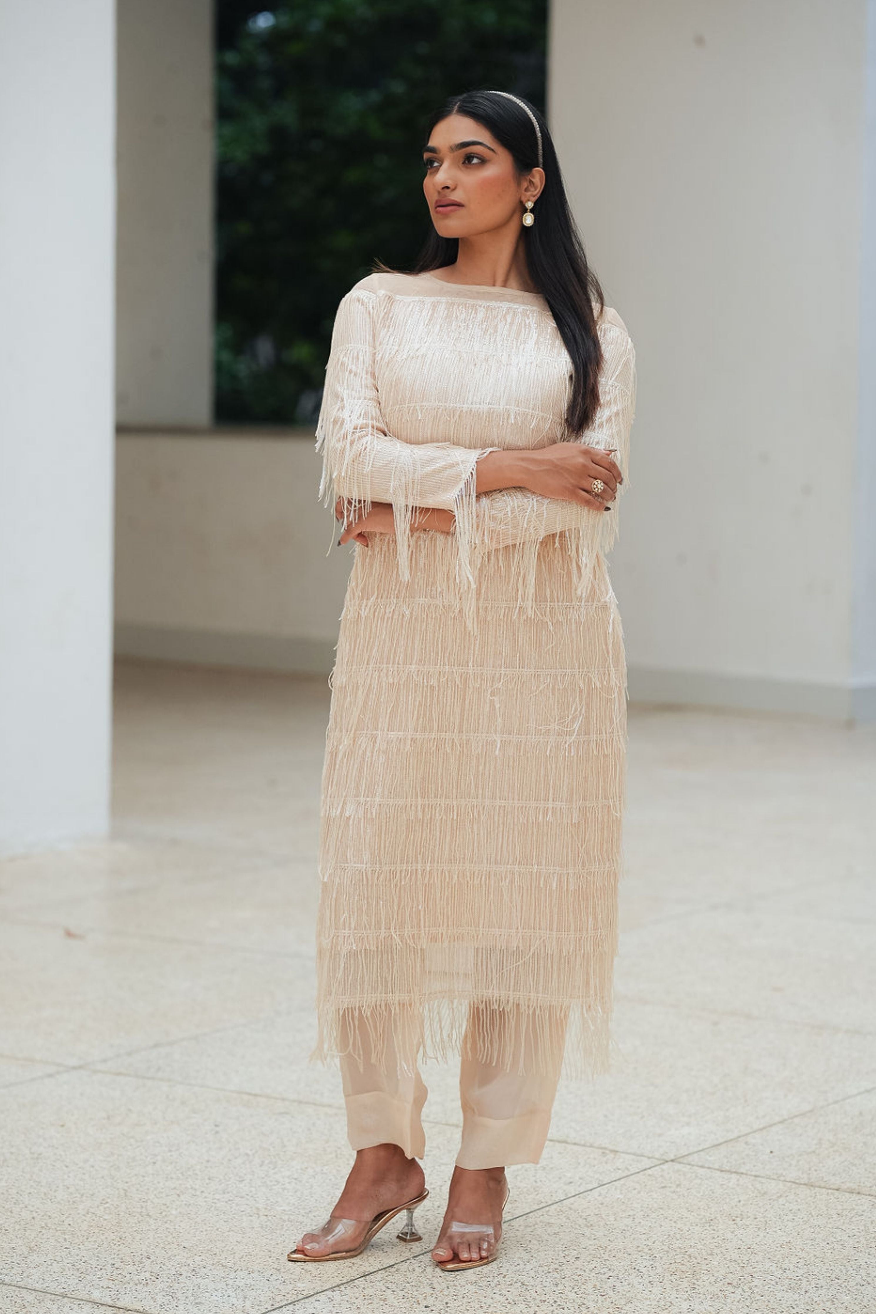 Cream Tasell Shift Dress