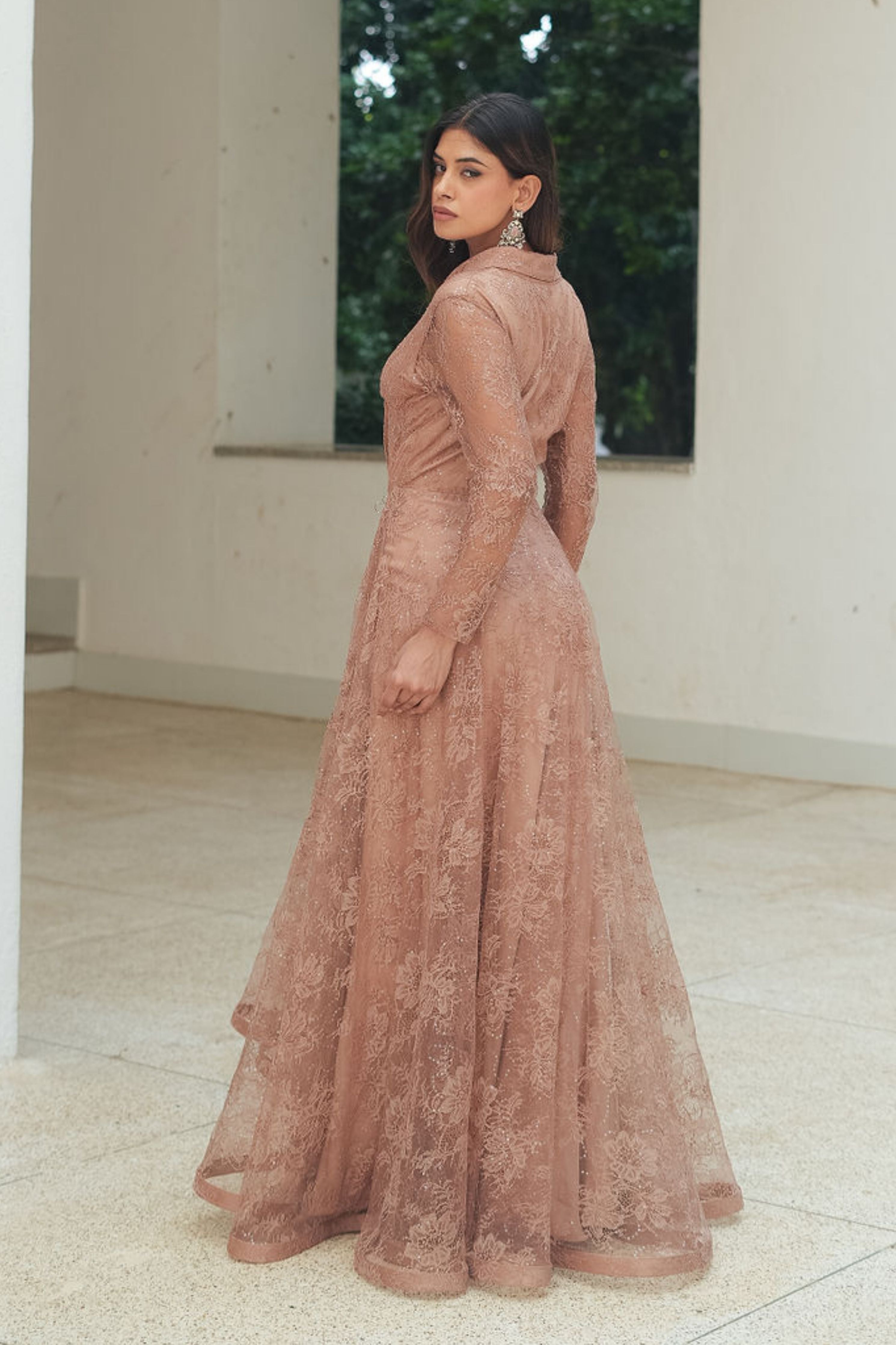Sequin Chantilly Lapel Gown