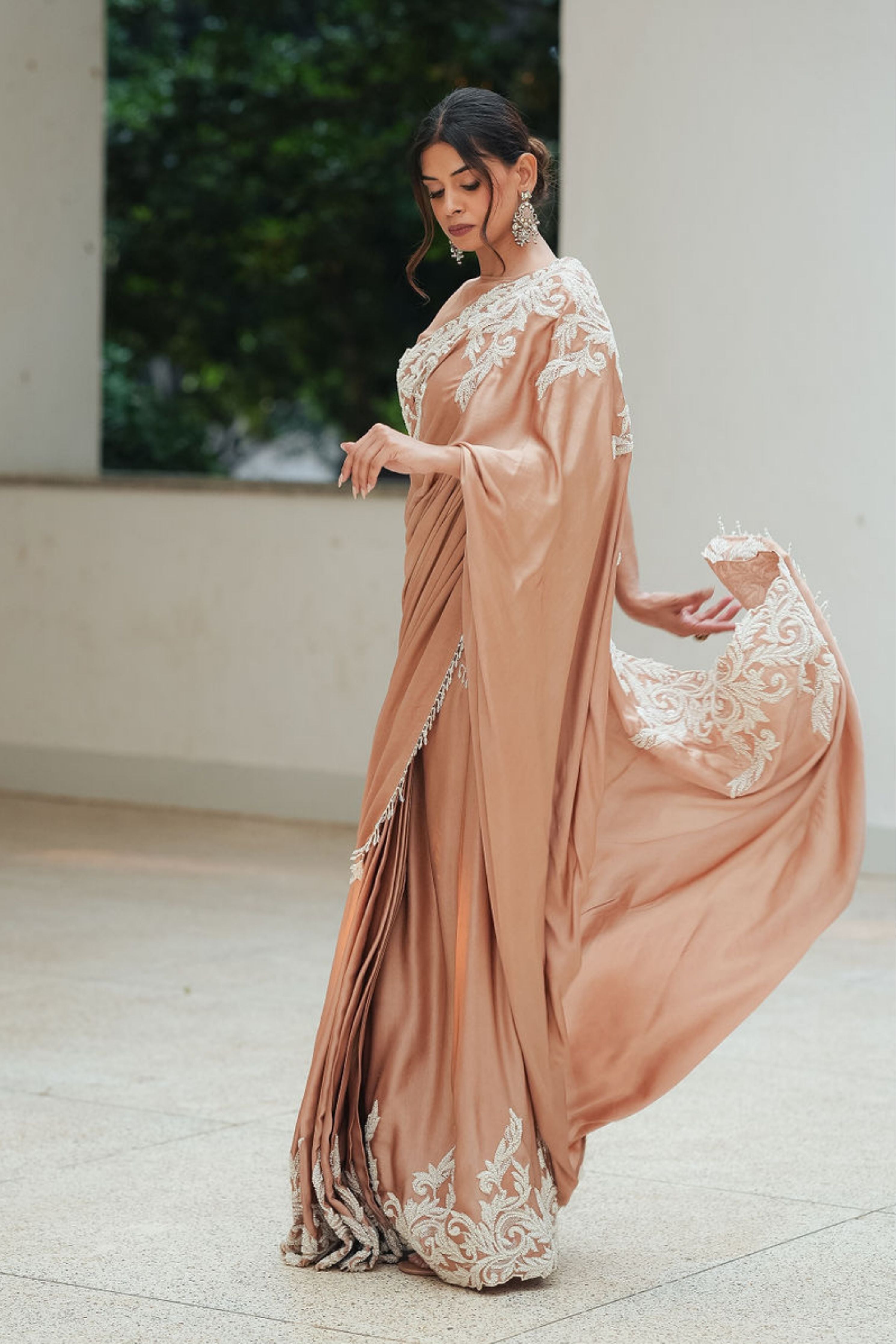 Satin Beaded Border Split Saree
