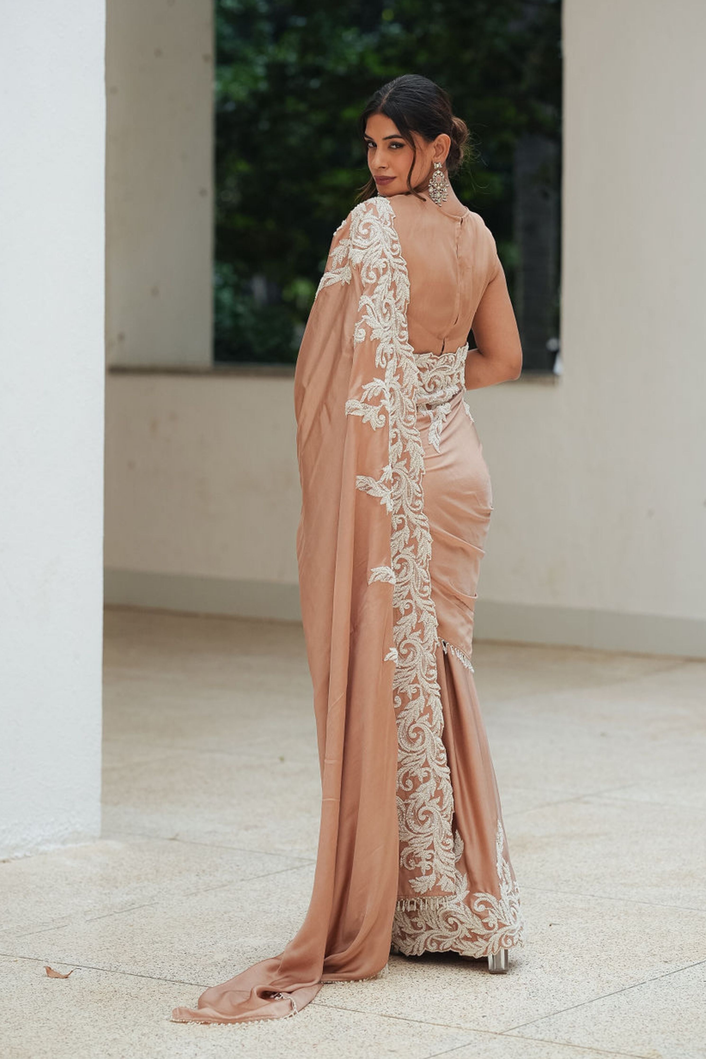 Satin Beaded Border Split Saree