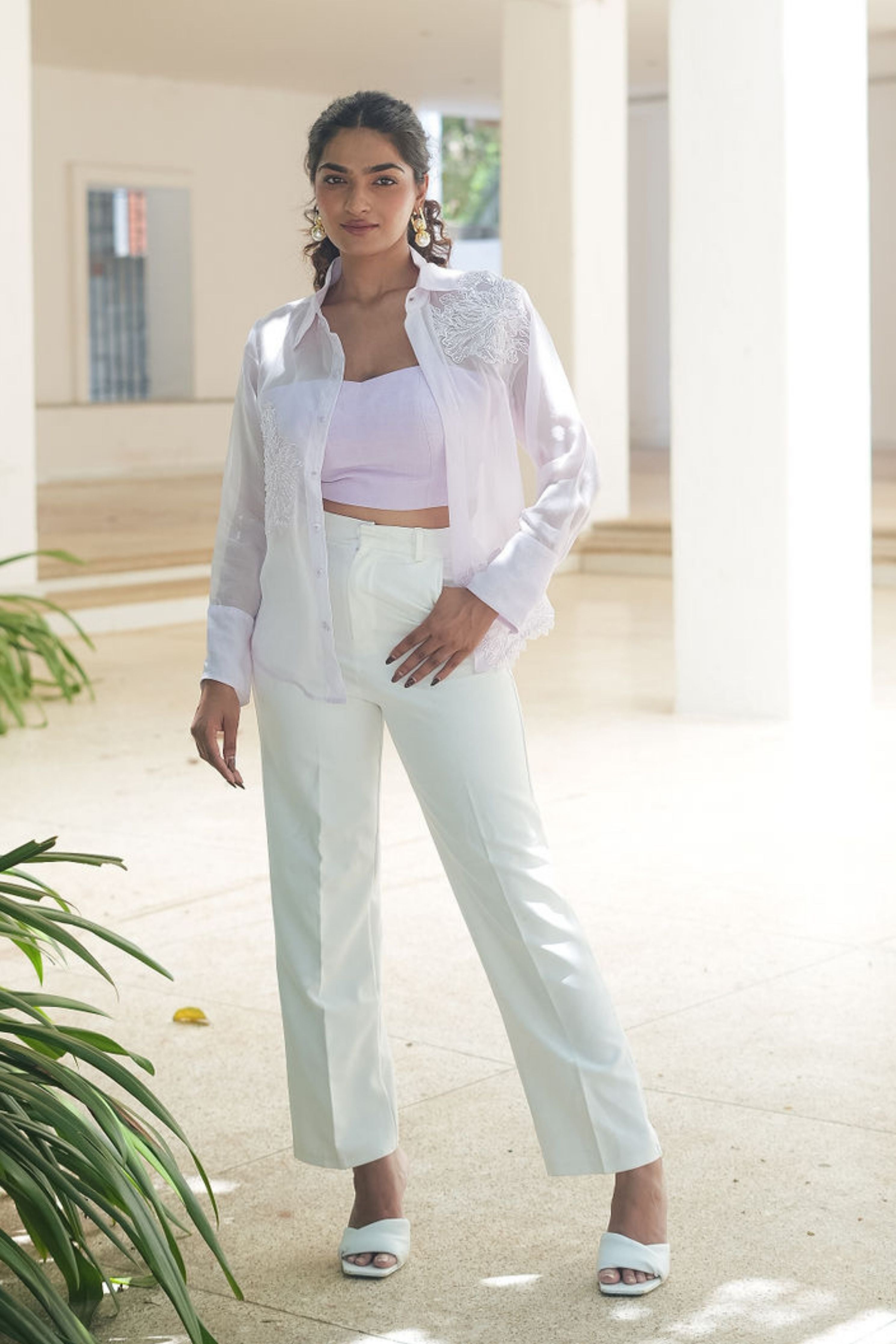 Lavender Applique Organza Shirt