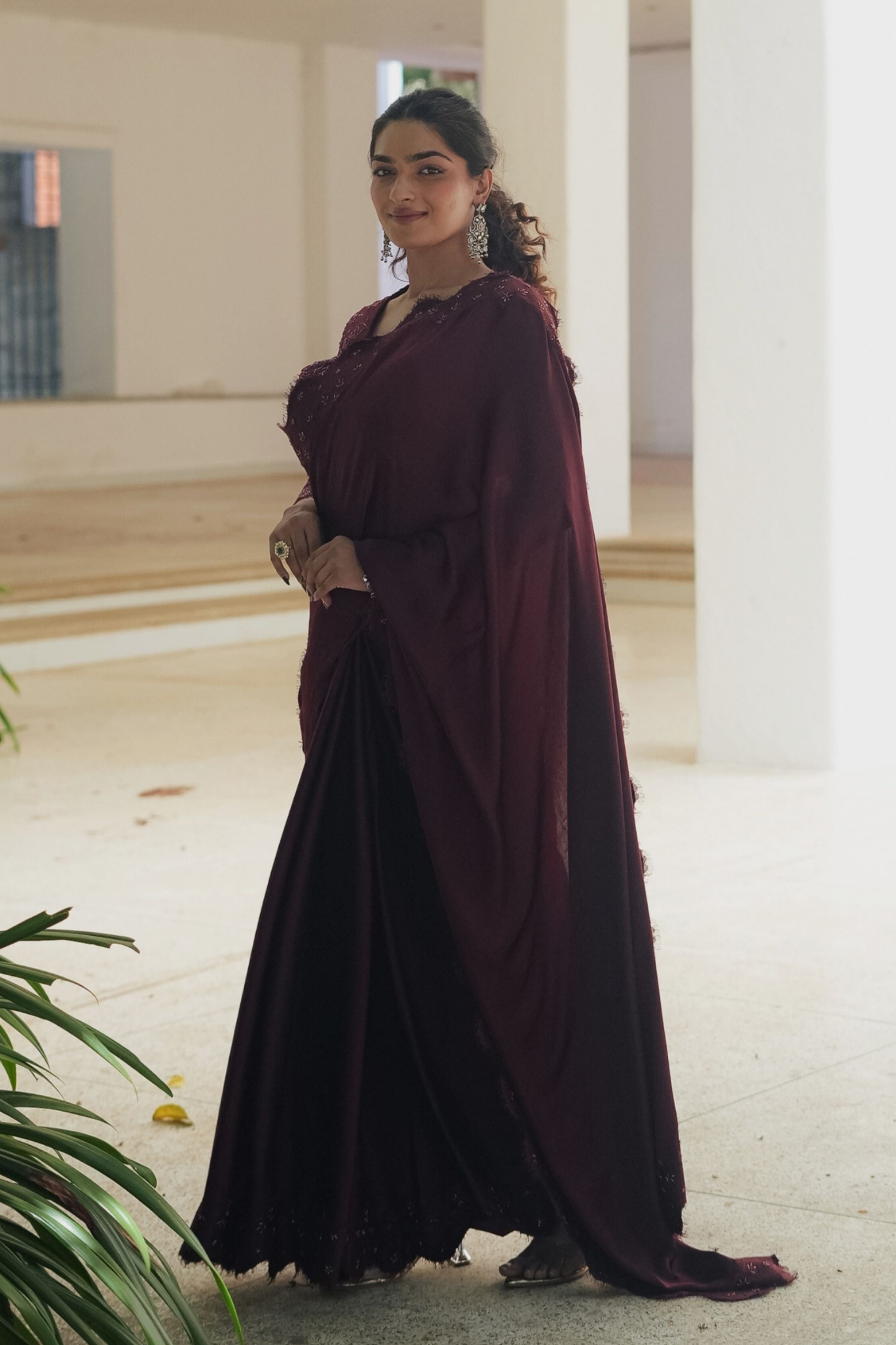 Burgundy Satin Chantilly Saree