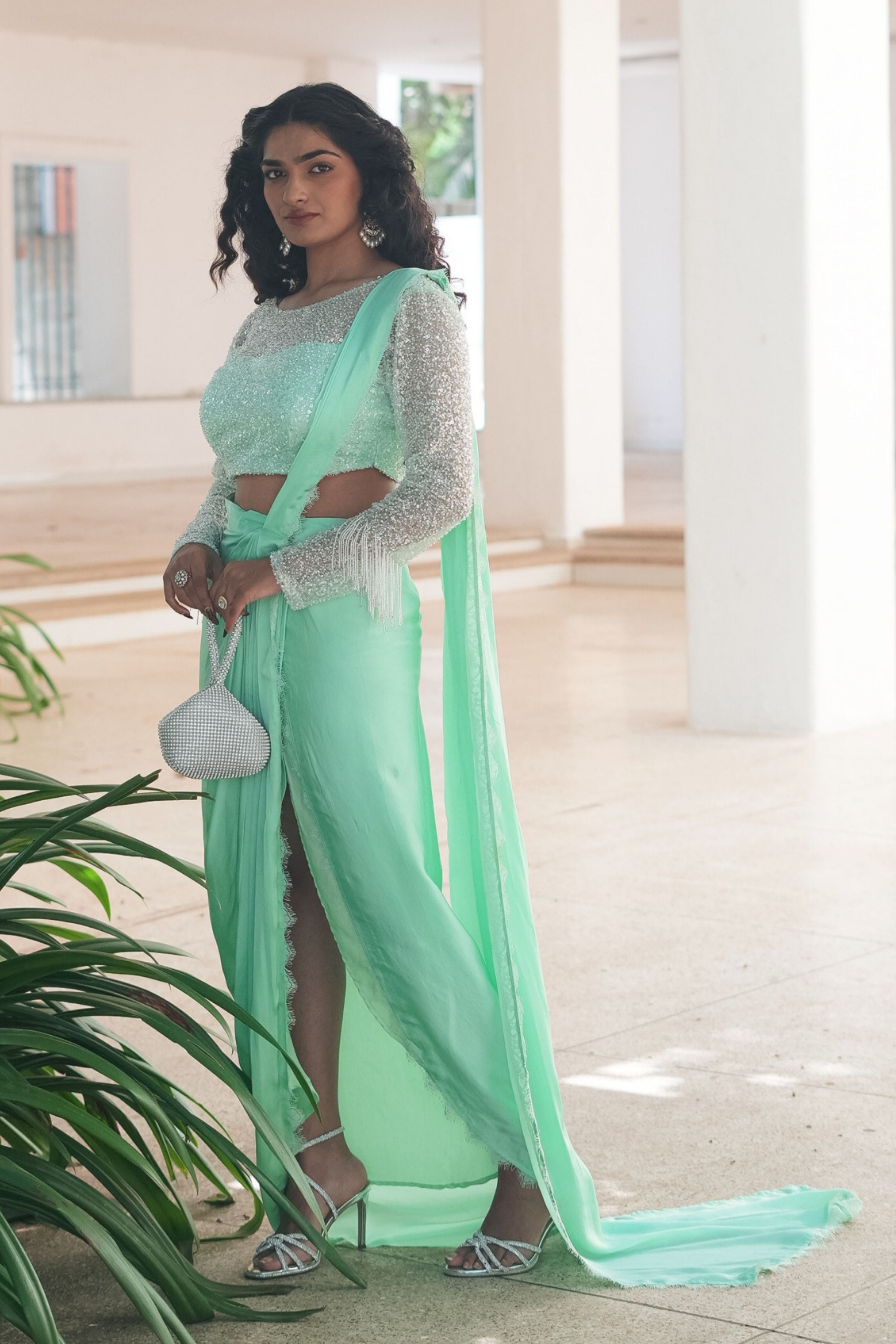 Mint Green Drape Saree Set