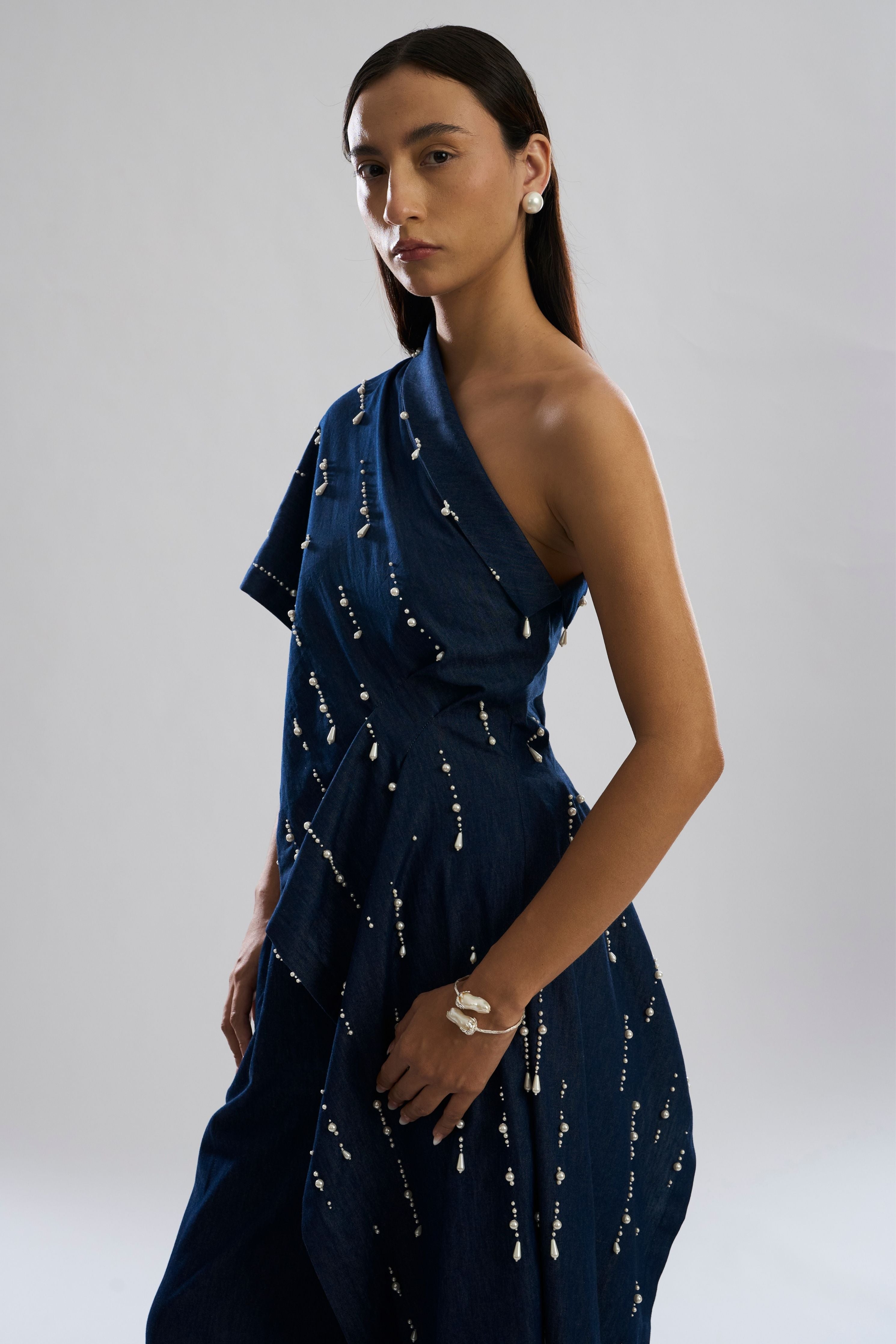 Pearfall Asymmetrical Denim Top