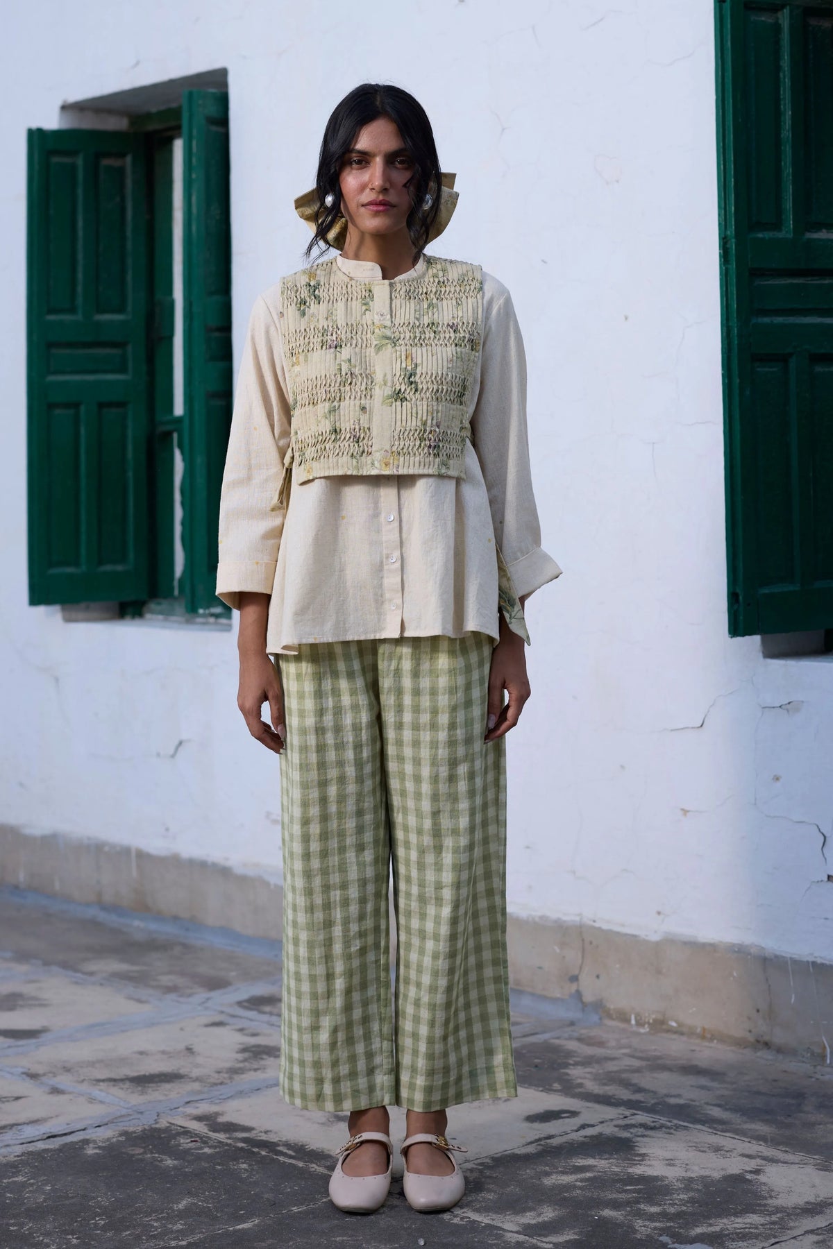 Briar Co-ord Set In Ecru & Green