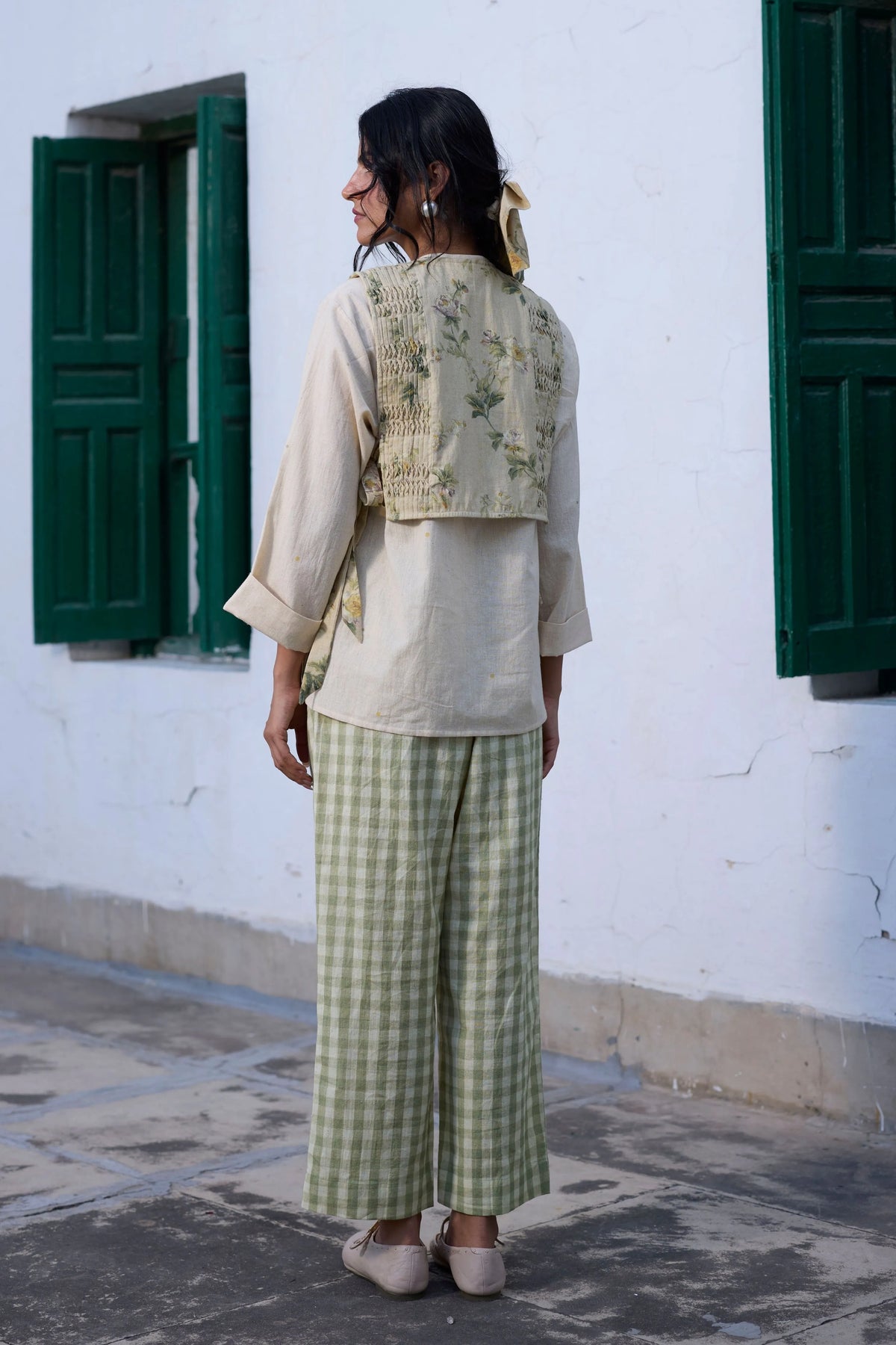 Briar Co-ord Set In Ecru & Green