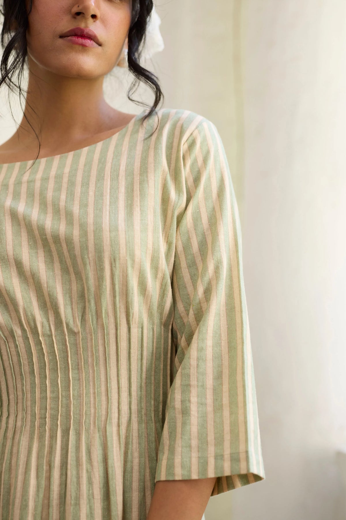 Lark Jacket Set In Off white & Green