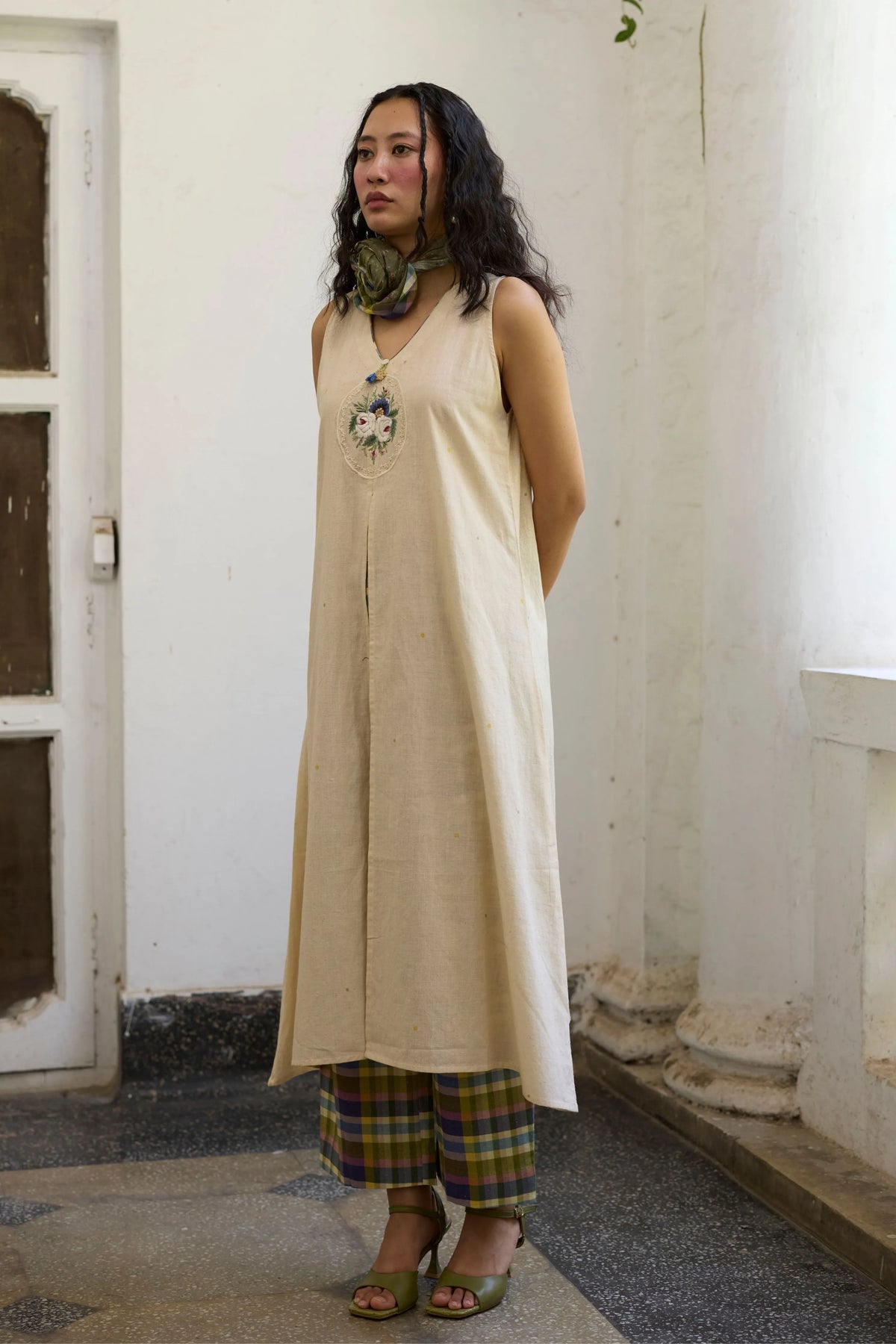 Mirelle Kurta set In Ecru & Purple
