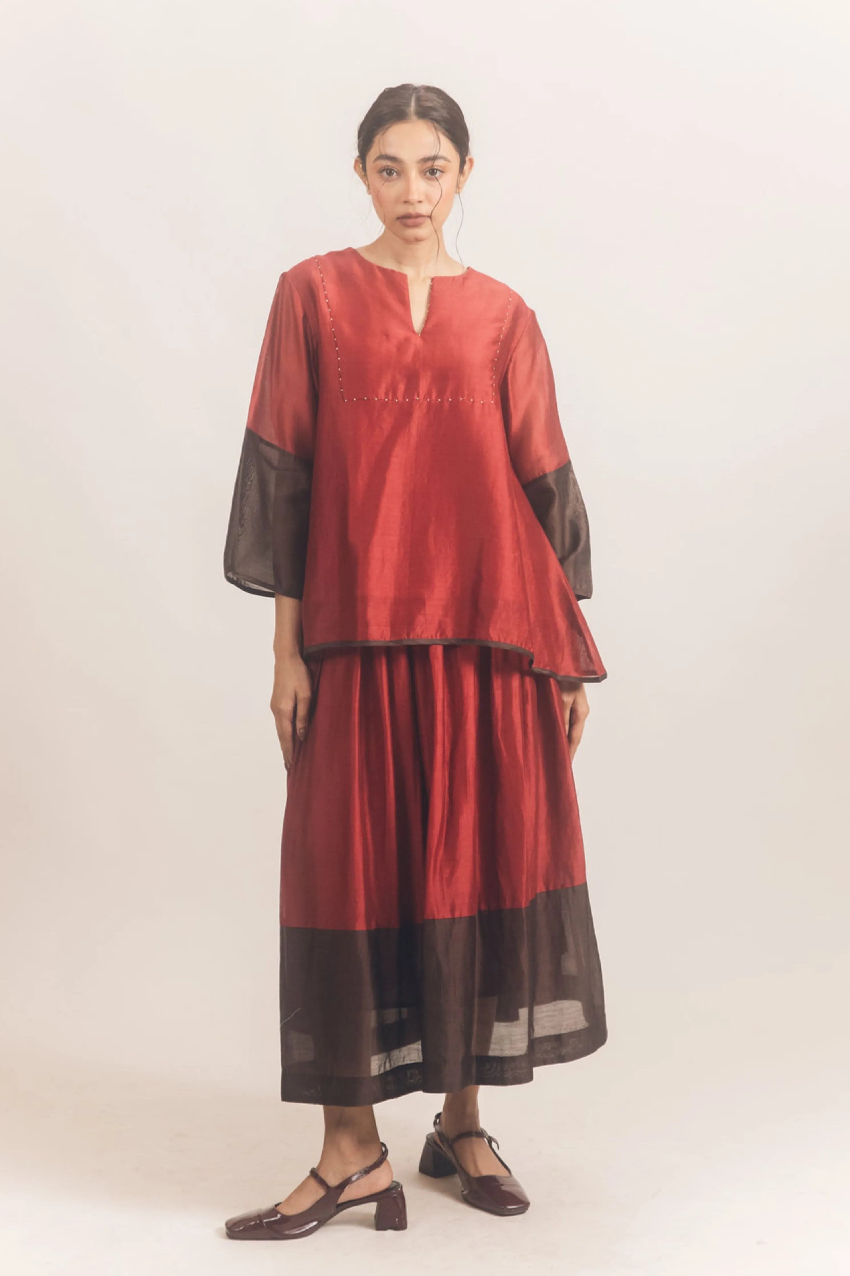 Block Skirt Set Red
