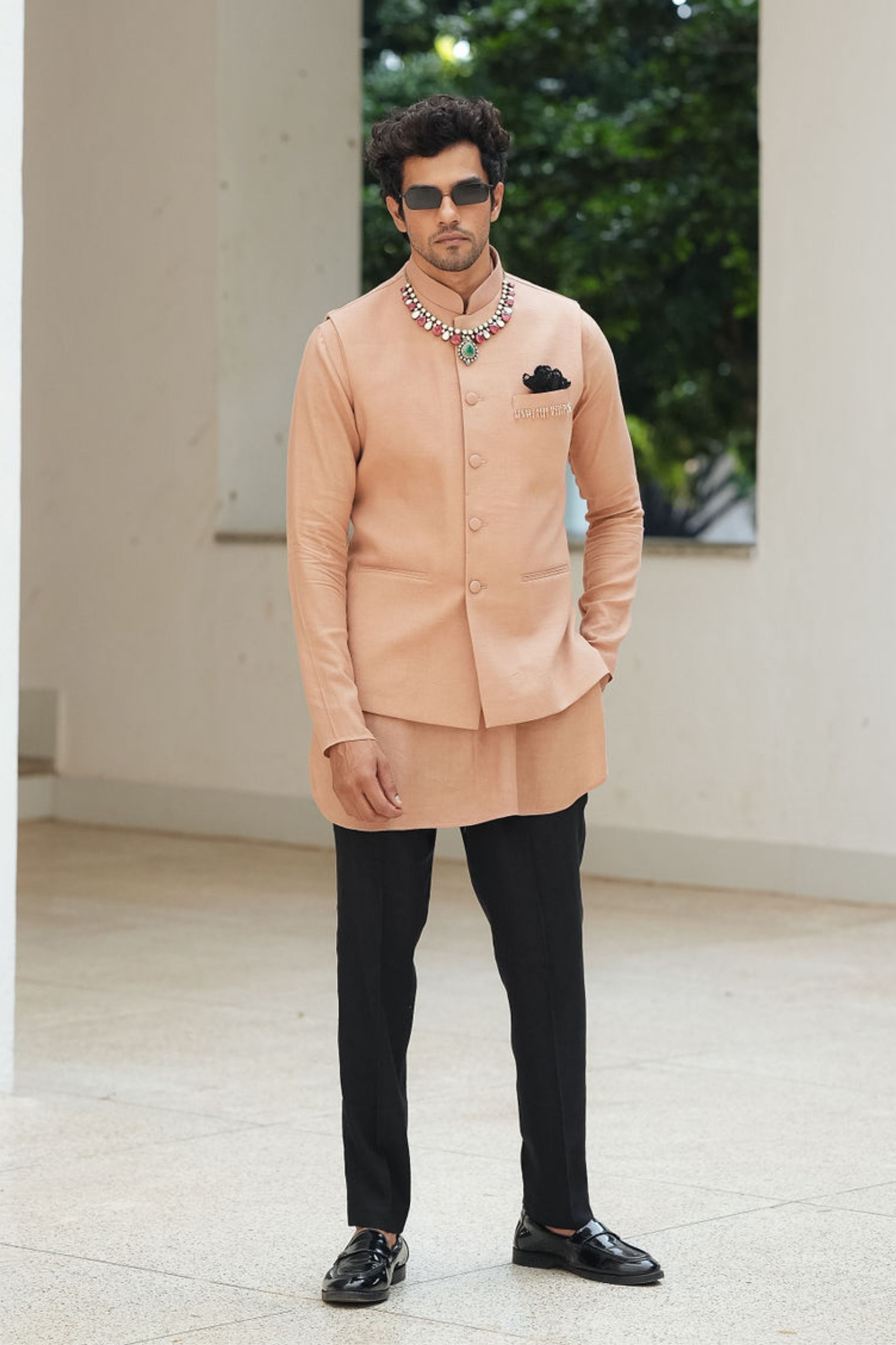 Linen Bundi Kurta Set