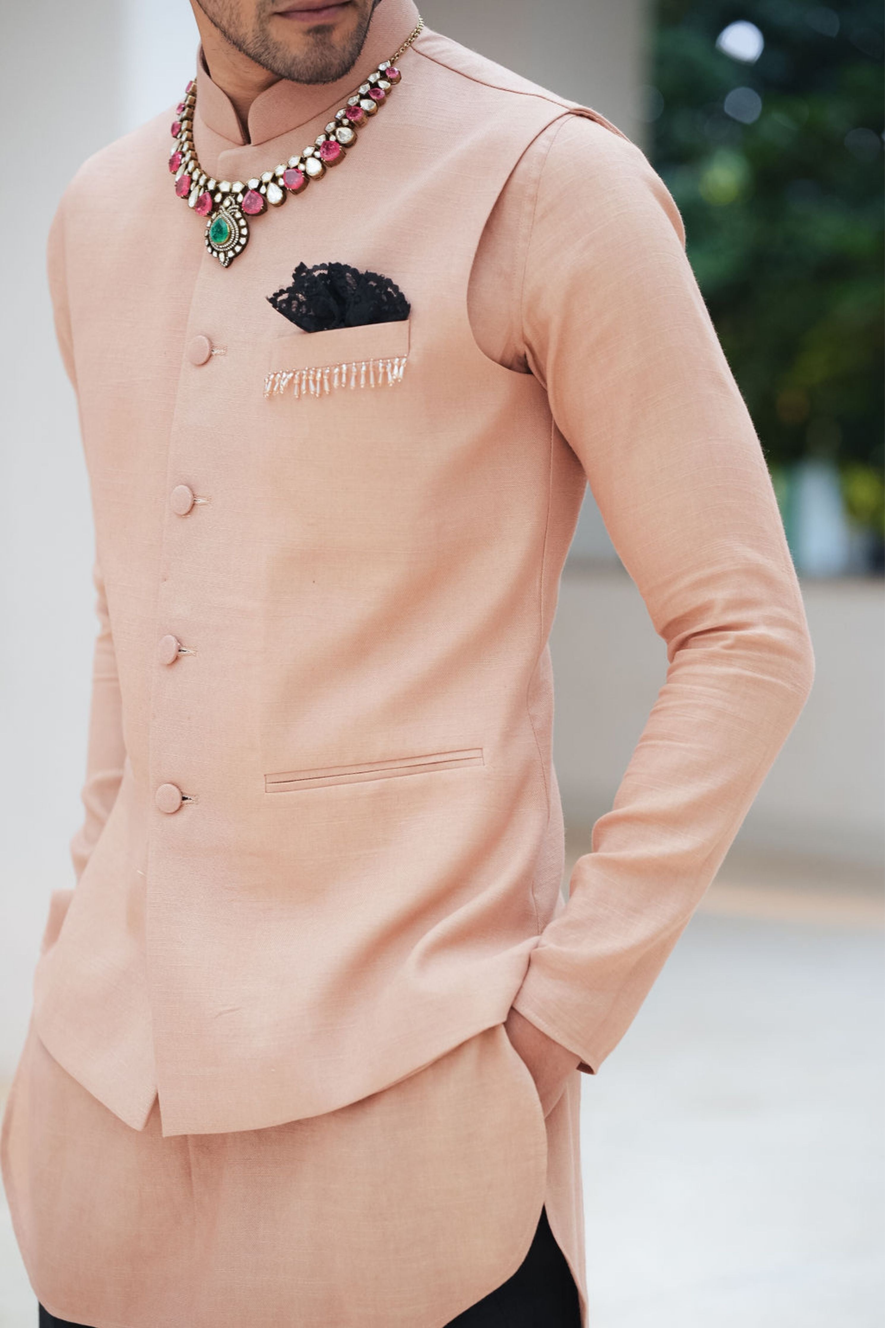 Linen Bundi Kurta Set