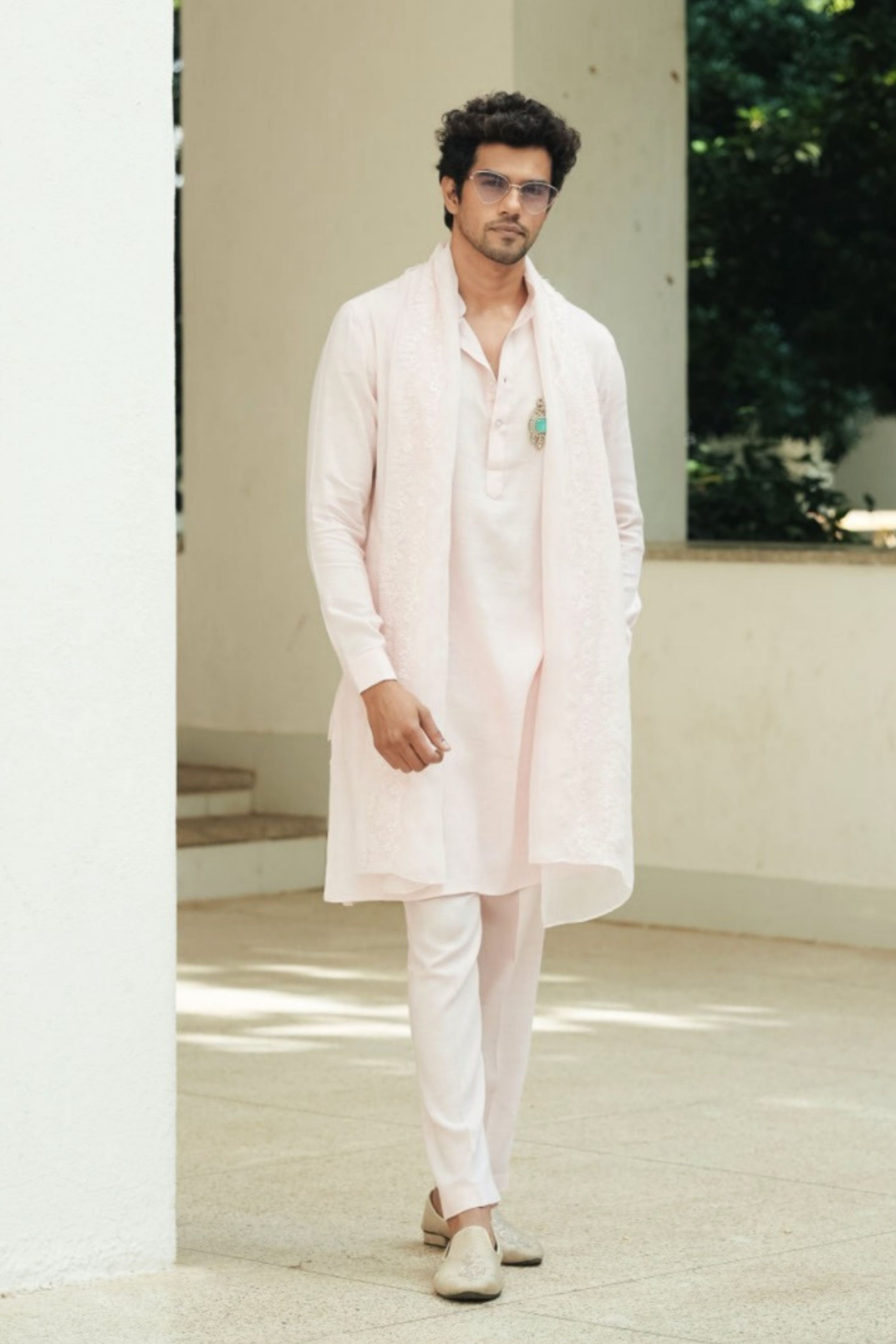 Pink Cotton Linen Kurta Set