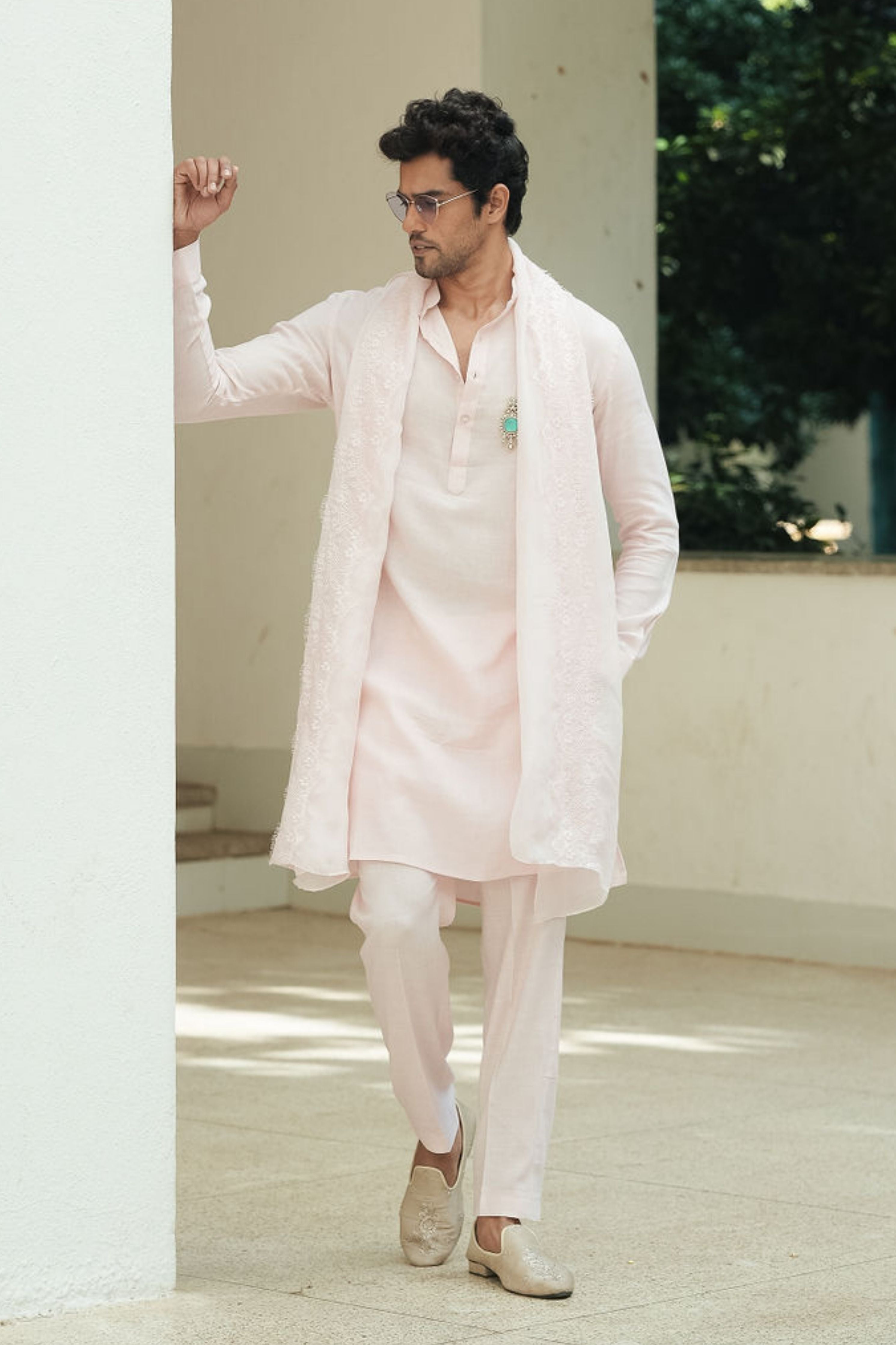 Pink Cotton Linen Kurta Set