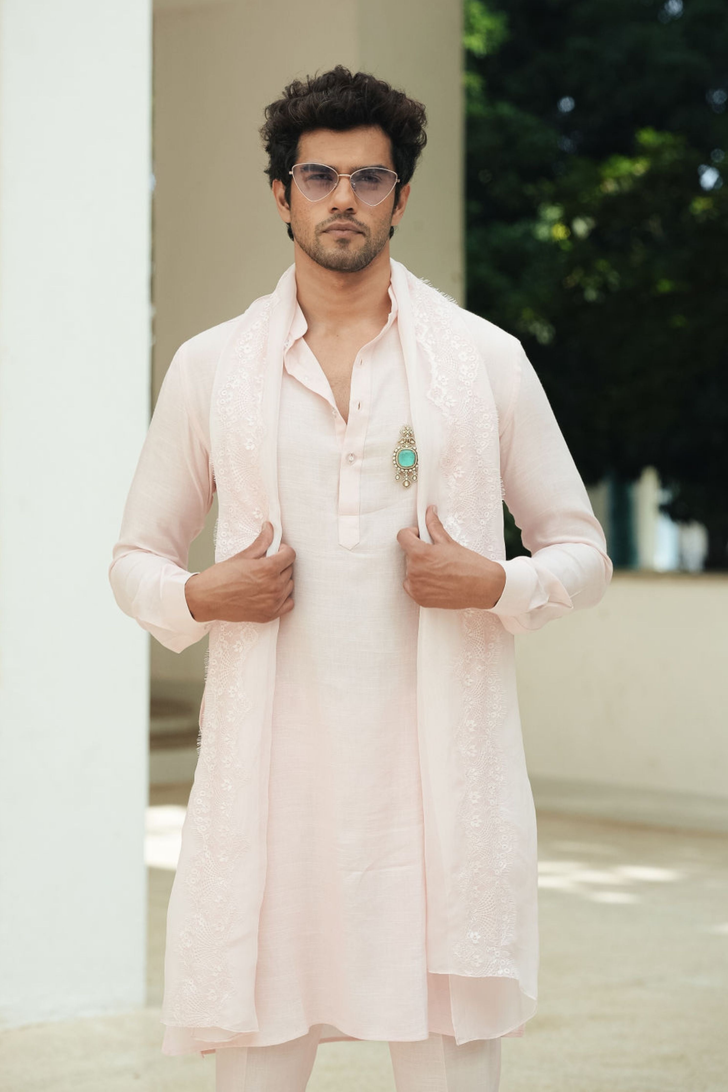 Pink Cotton Linen Kurta Set
