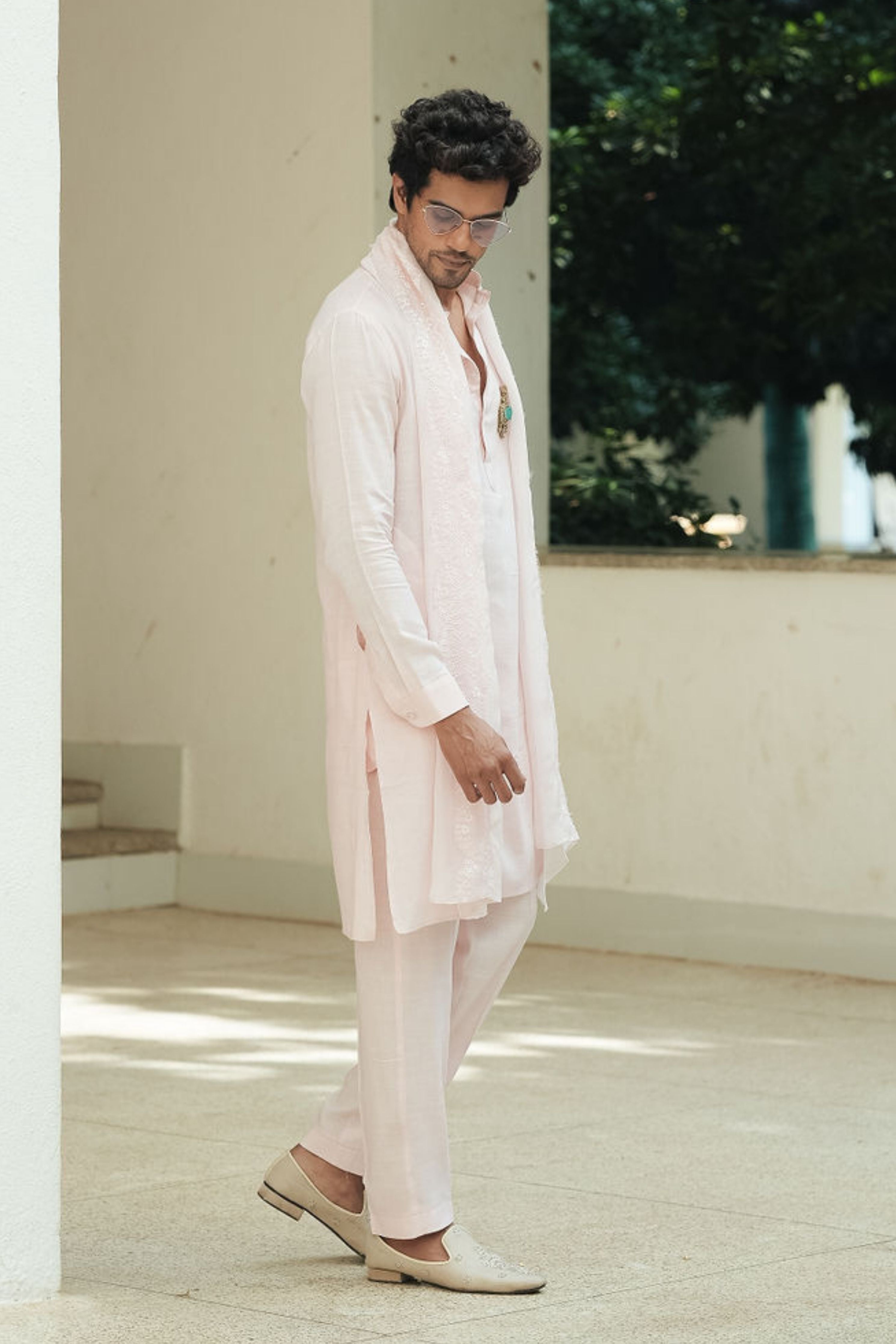 Pink Cotton Linen Kurta Set