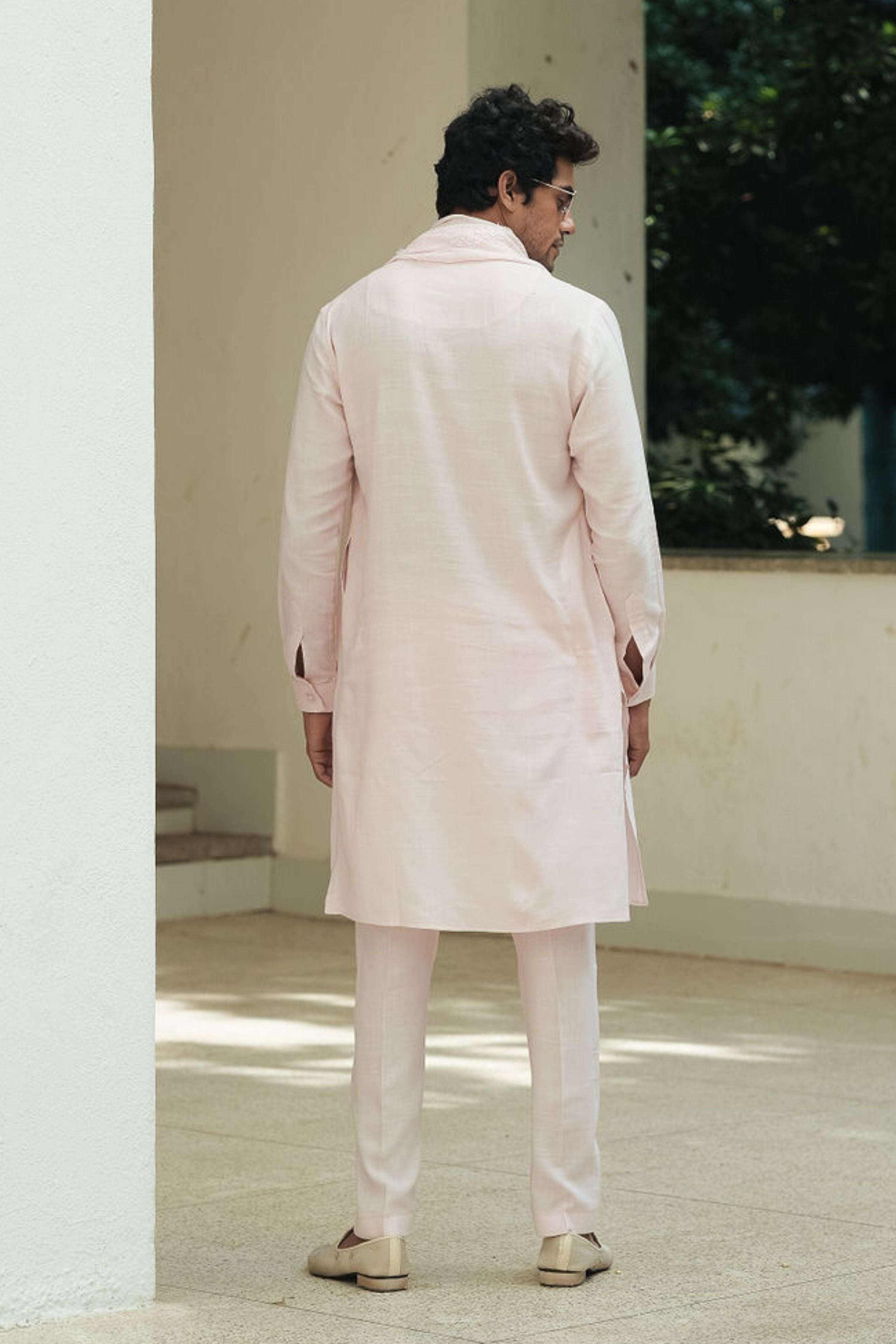 Pink Cotton Linen Kurta Set