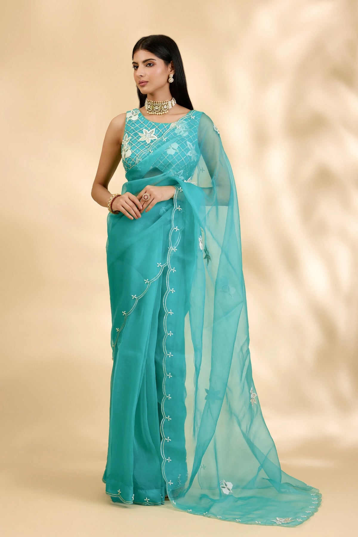 Firozi Nargis Embellished Sari Set