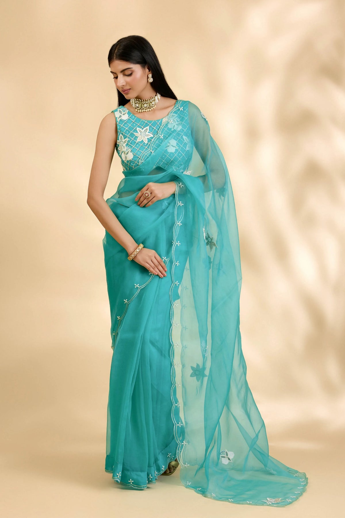 Firozi Nargis Embellished Sari Set