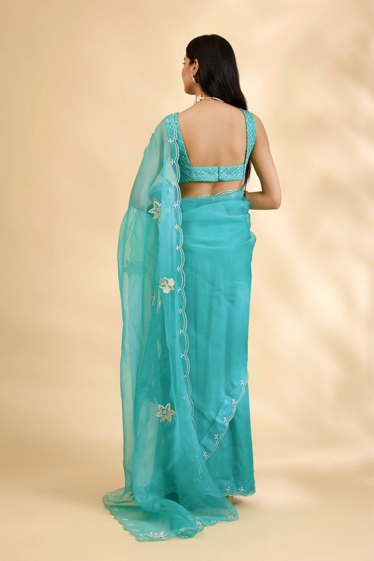 Firozi Nargis Embellished Sari Set