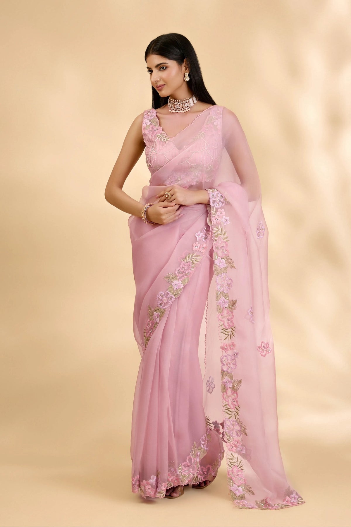 Rose Ruksar Embellished Sari Set