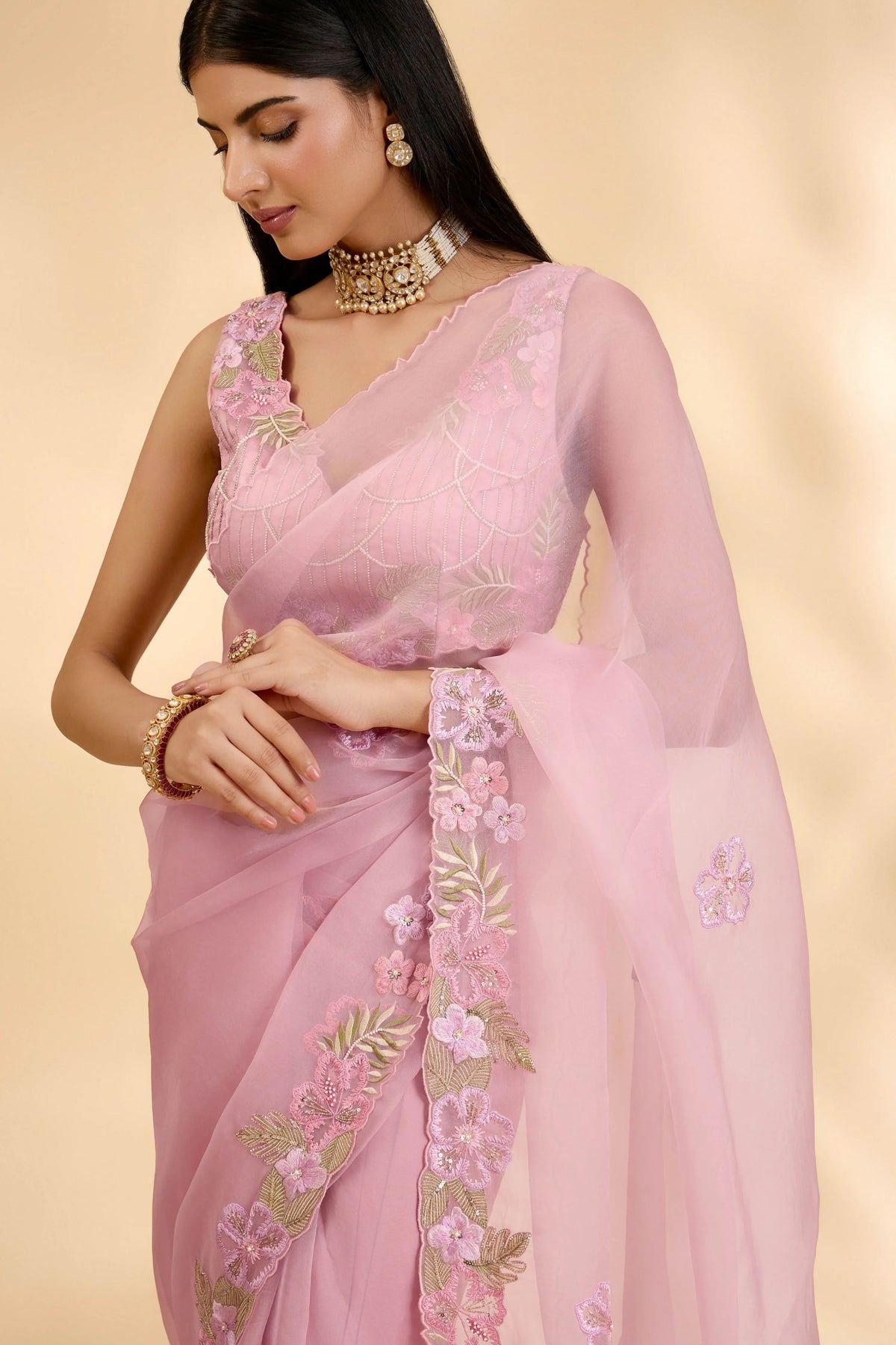 Rose Ruksar Embellished Sari Set