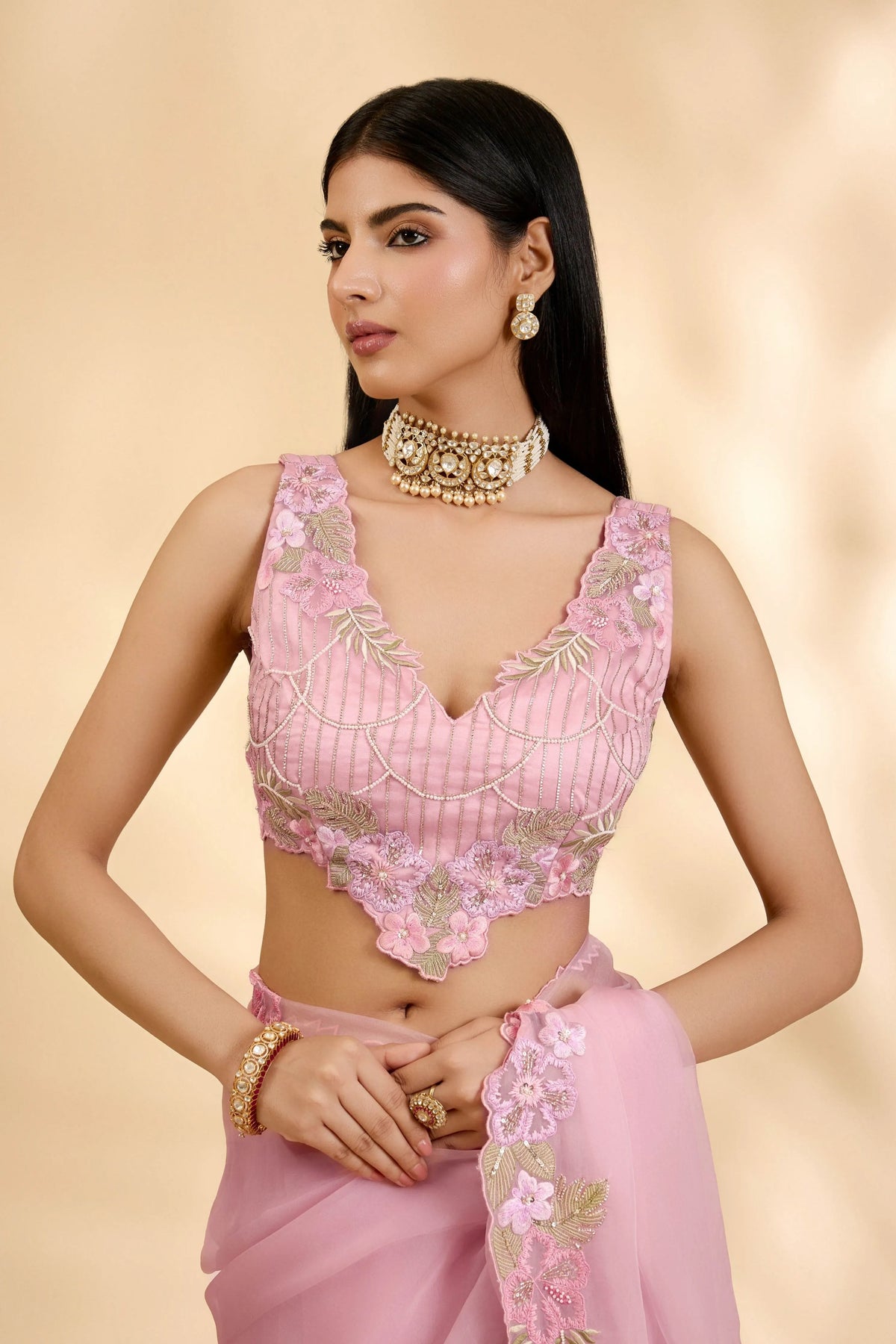Rose Ruksar Embellished Sari Set