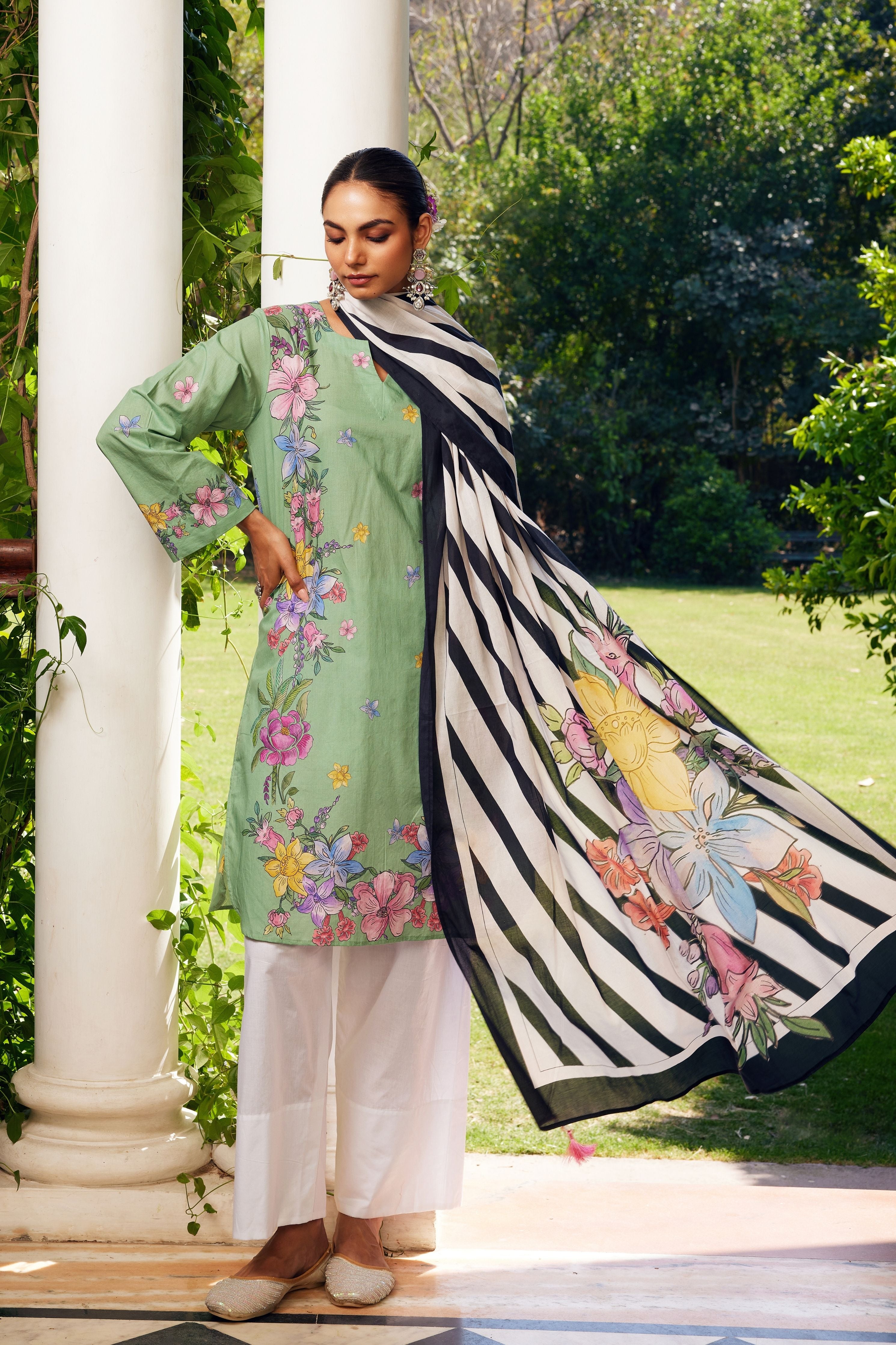 Sage Green Gulzaar Short Kurta Set