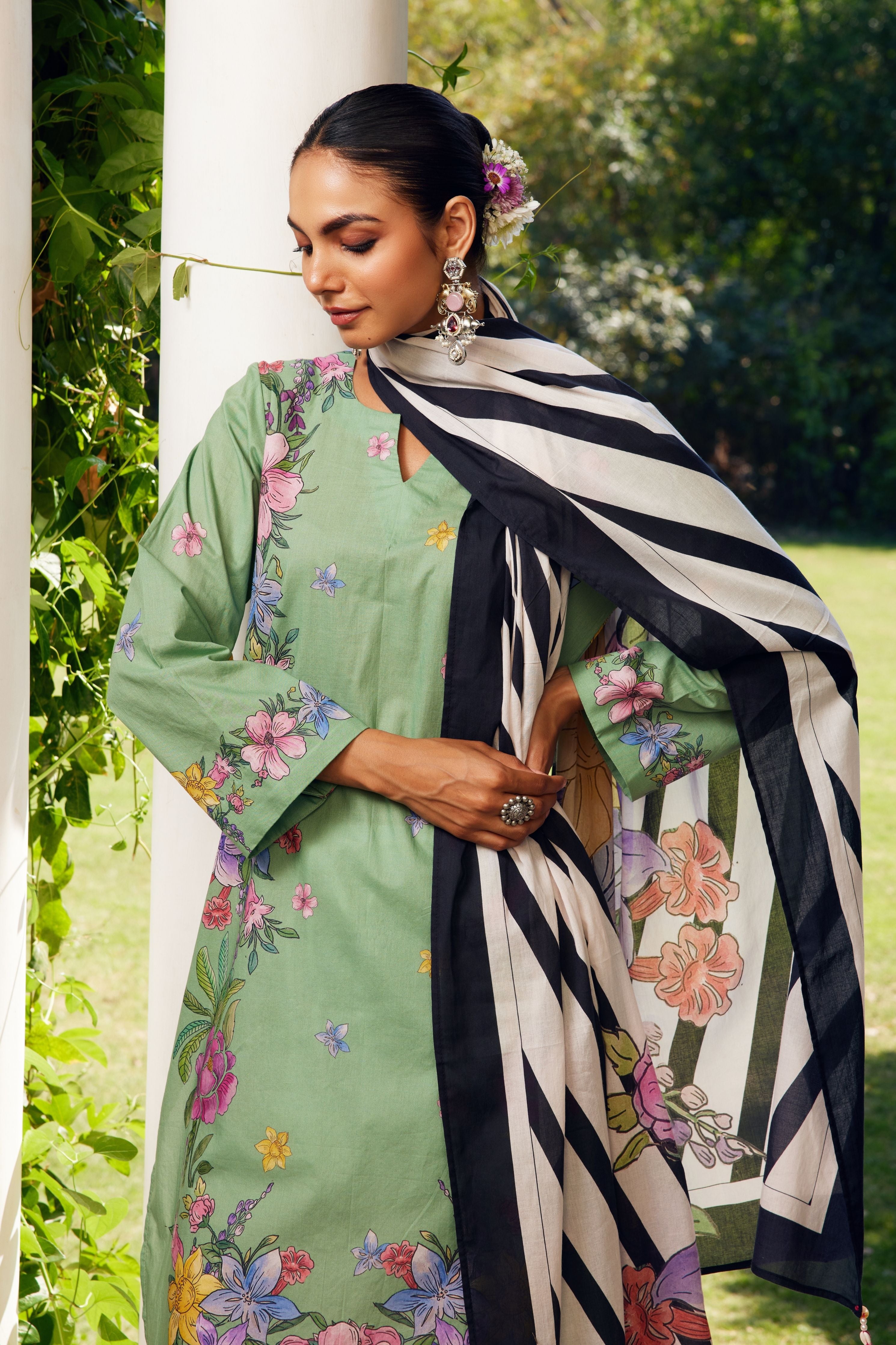 Sage Green Gulzaar Short Kurta Set