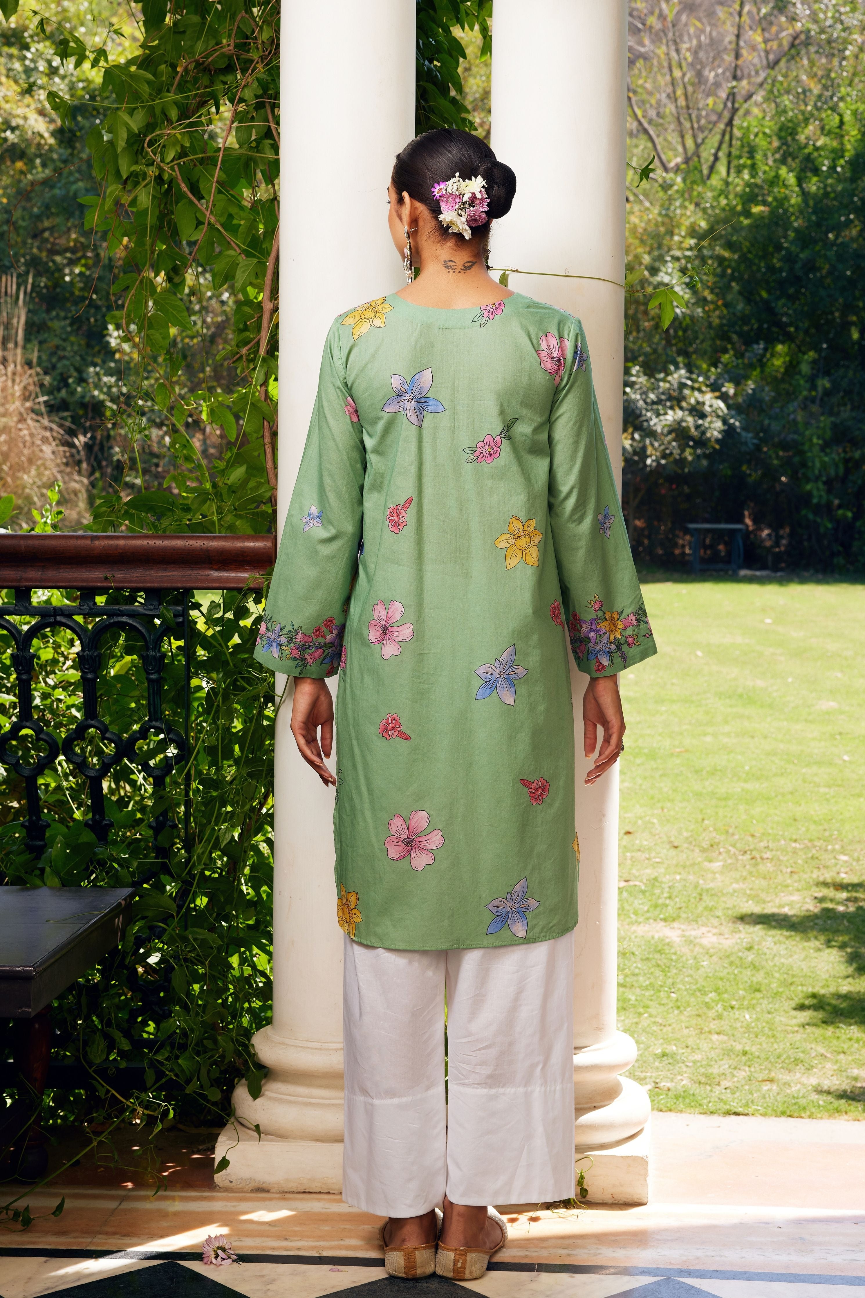 Sage Green Gulzaar Short Kurta Set