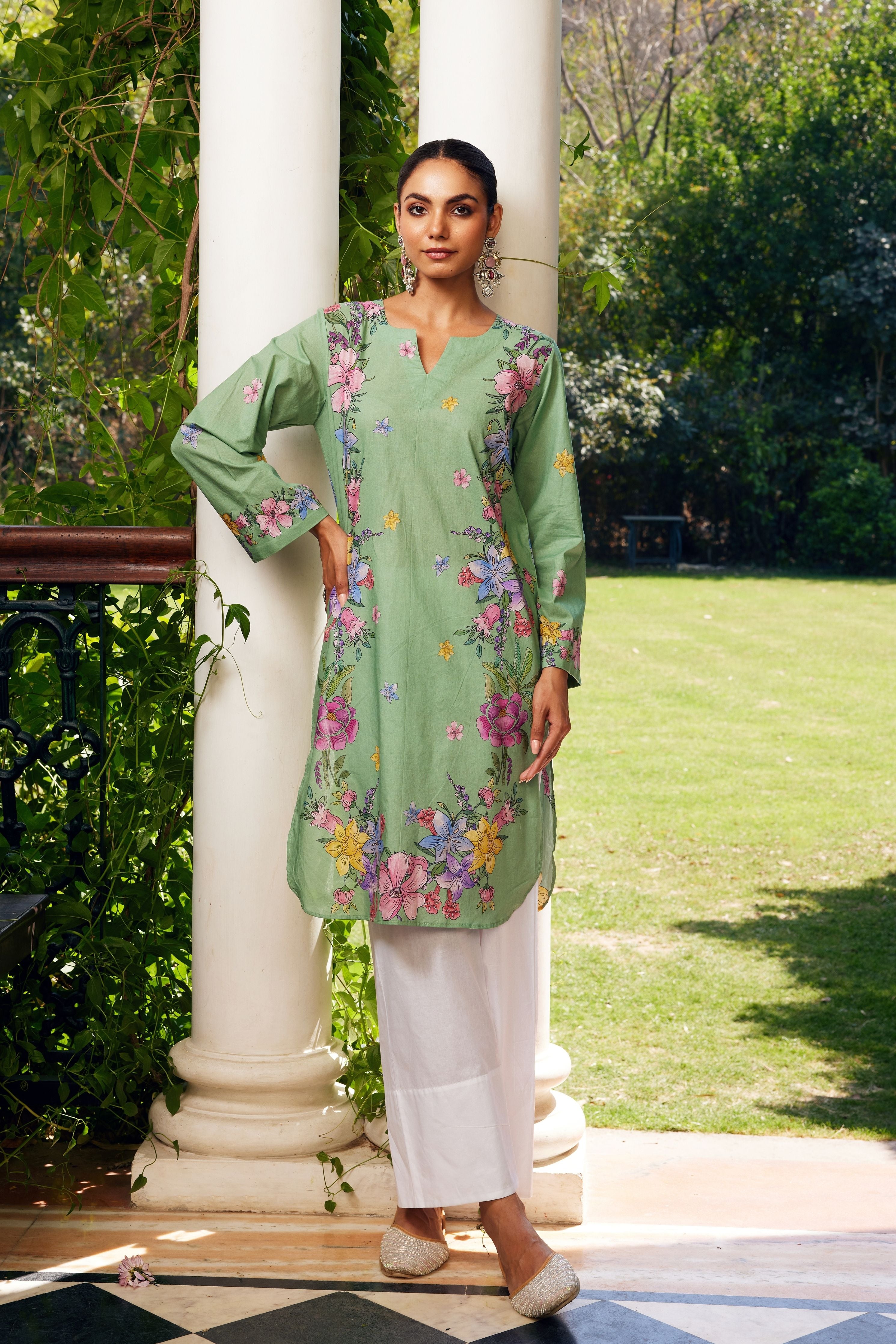 Sage Green Gulzaar Short Kurta Set