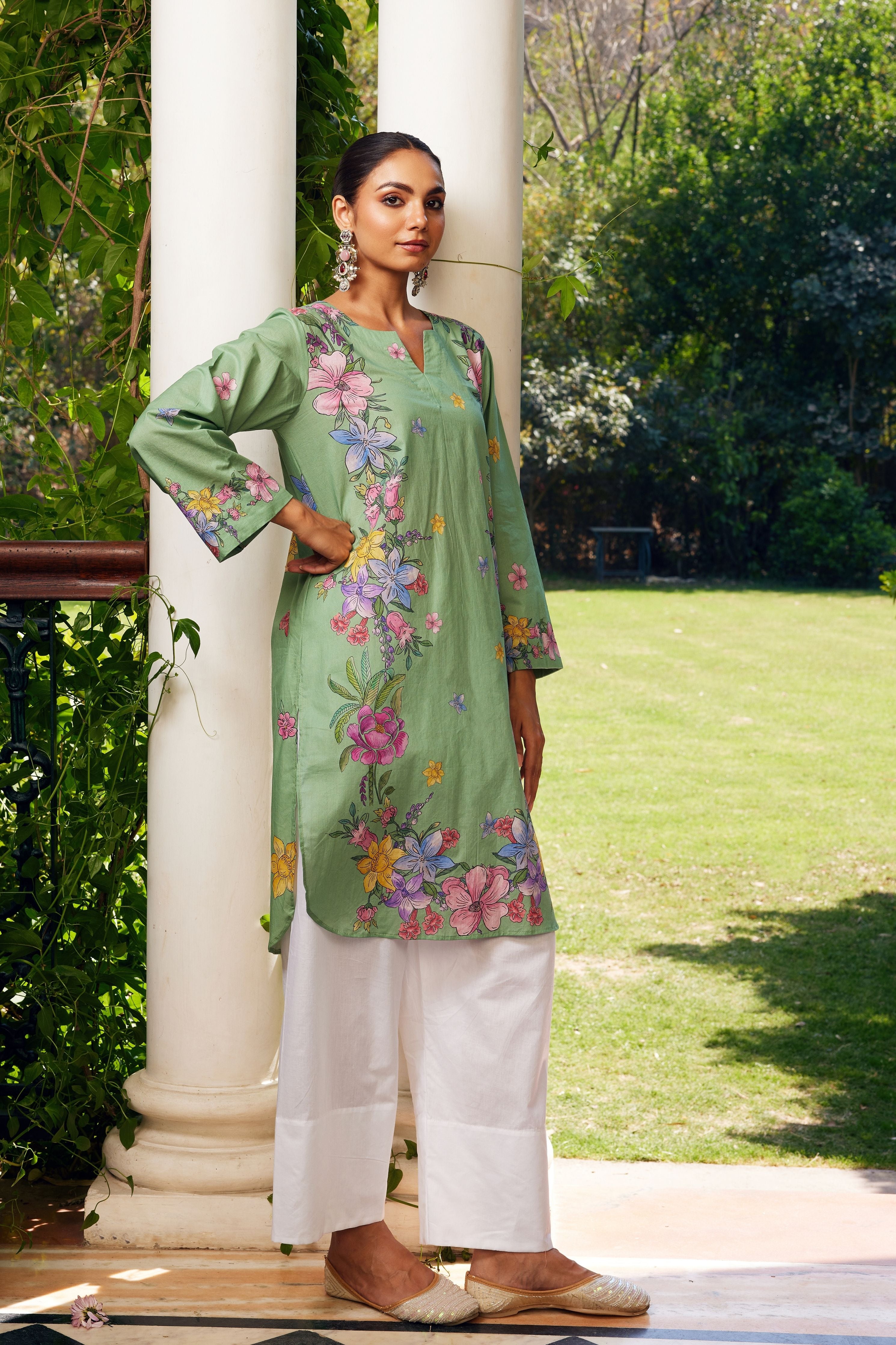 Sage Green Gulzaar Short Kurta Set