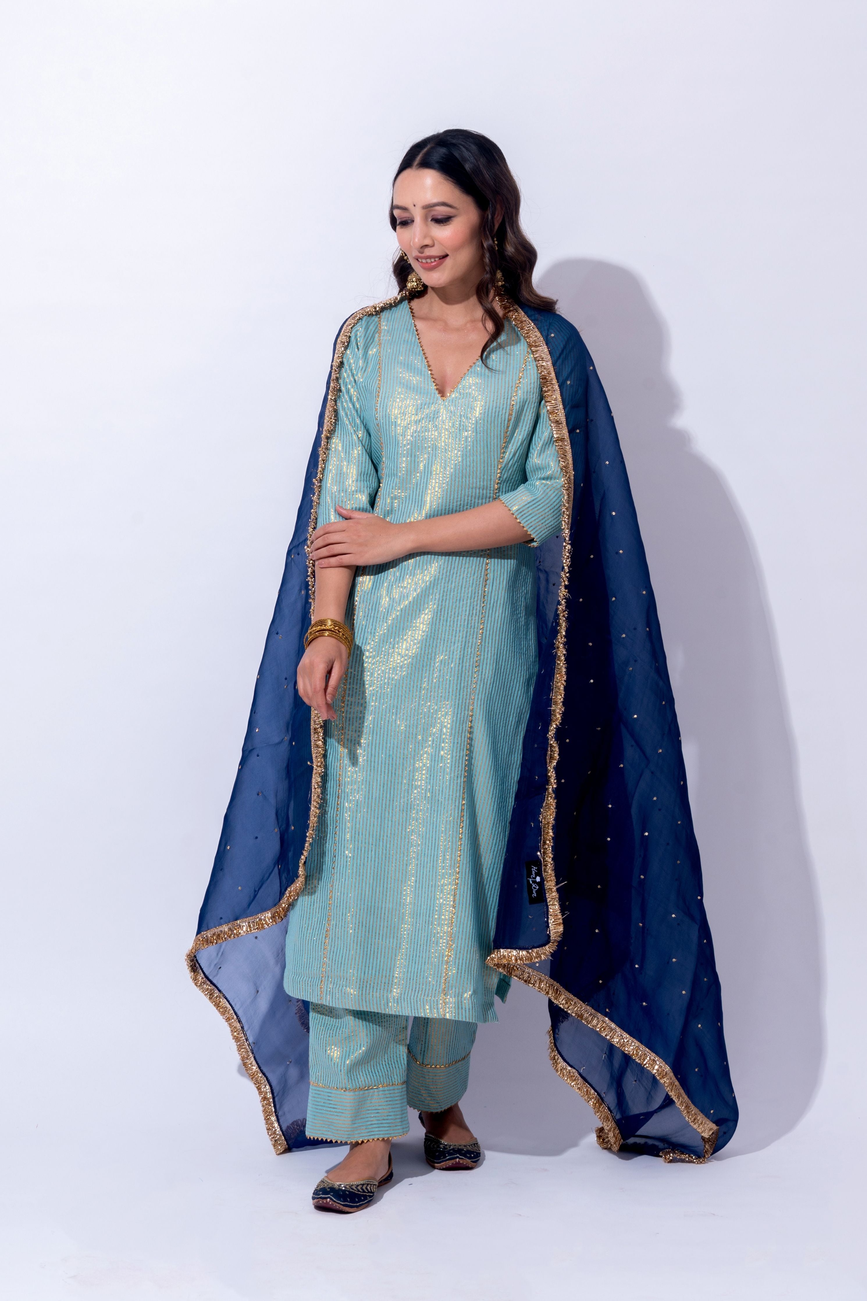 Sea Blue Fiza Zari Kurta Set