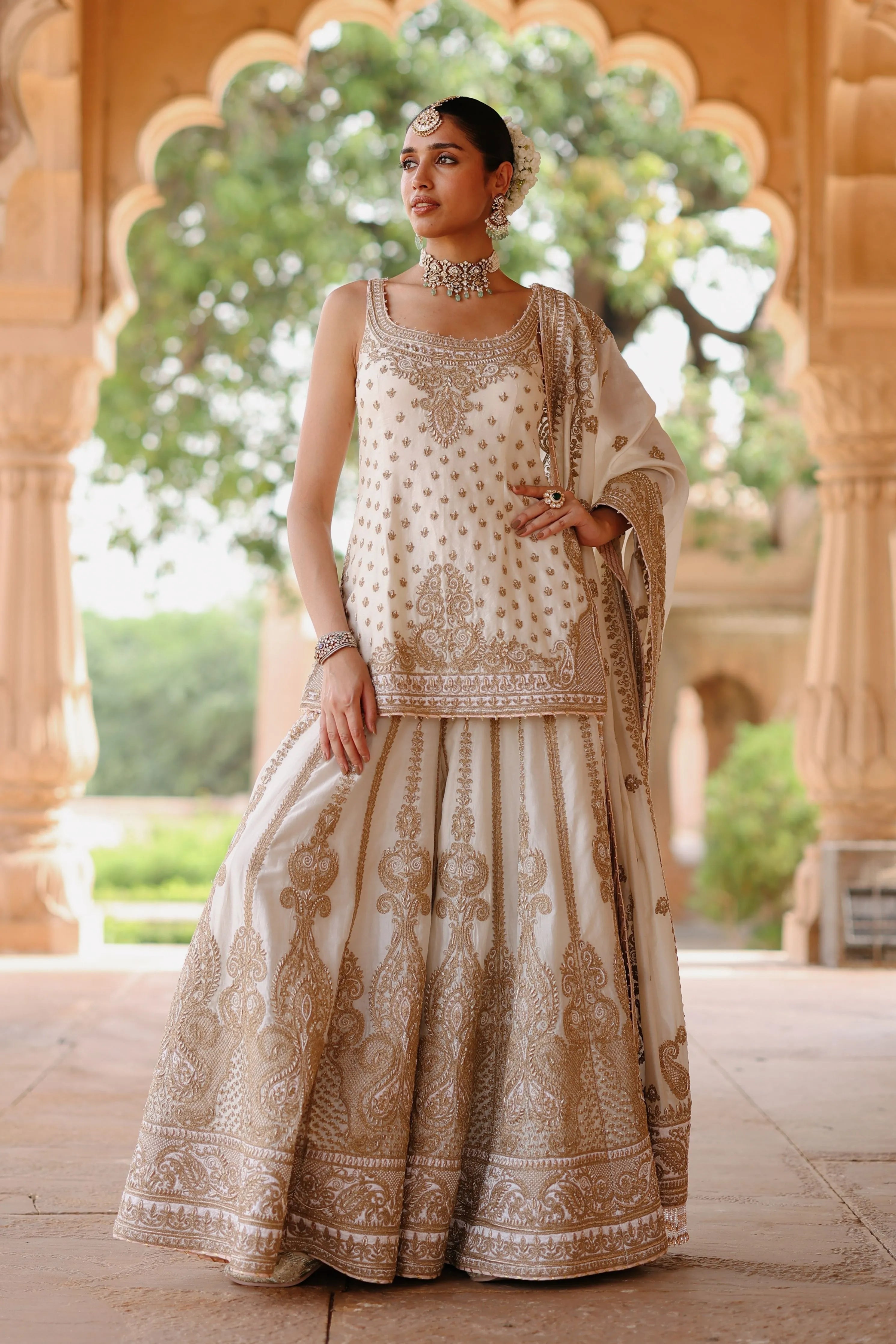 Shabnam Daisy Ivory Kurta Set with Sharara & Dupatta