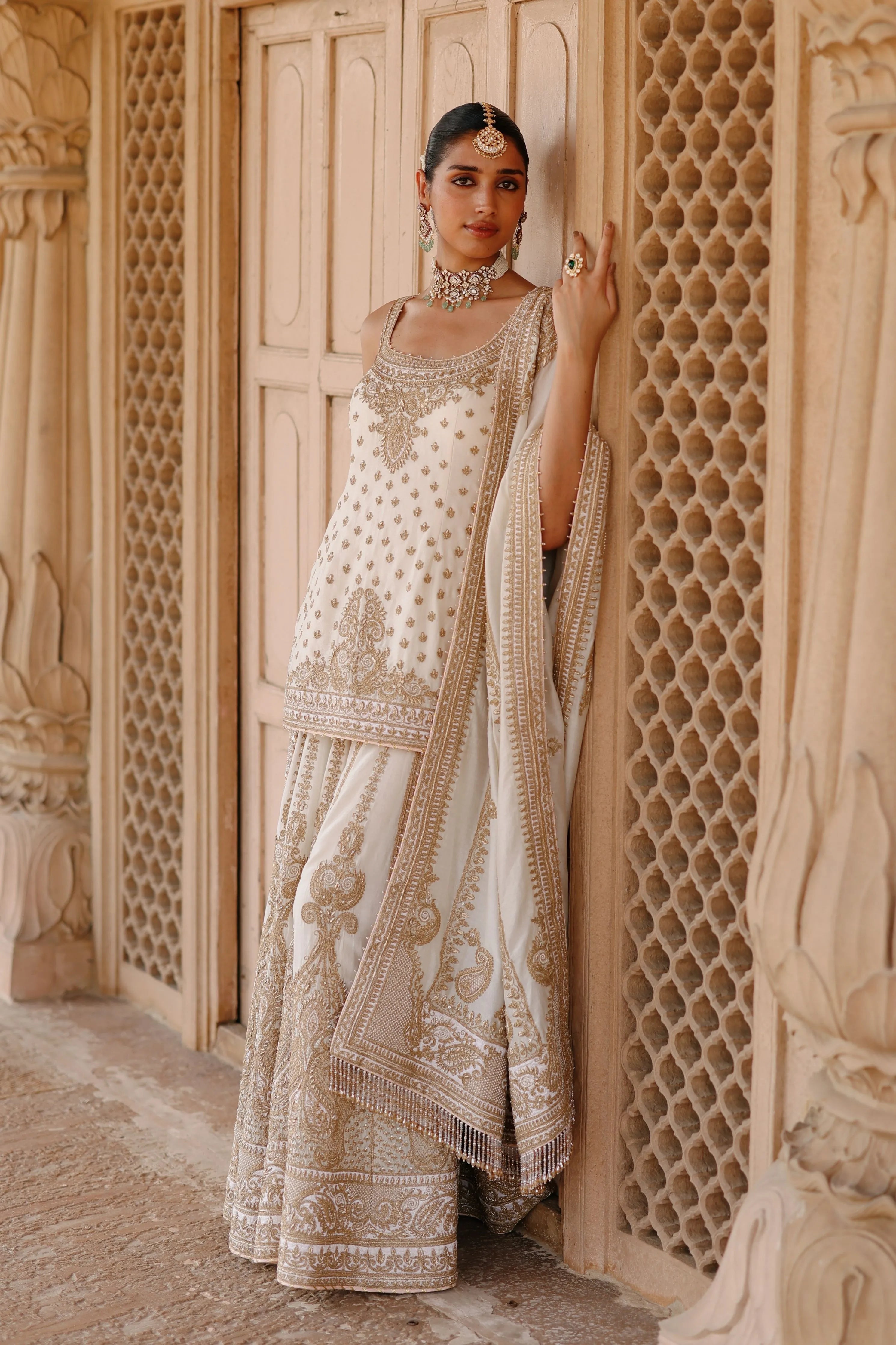 Shabnam Daisy Ivory Kurta Set with Sharara & Dupatta