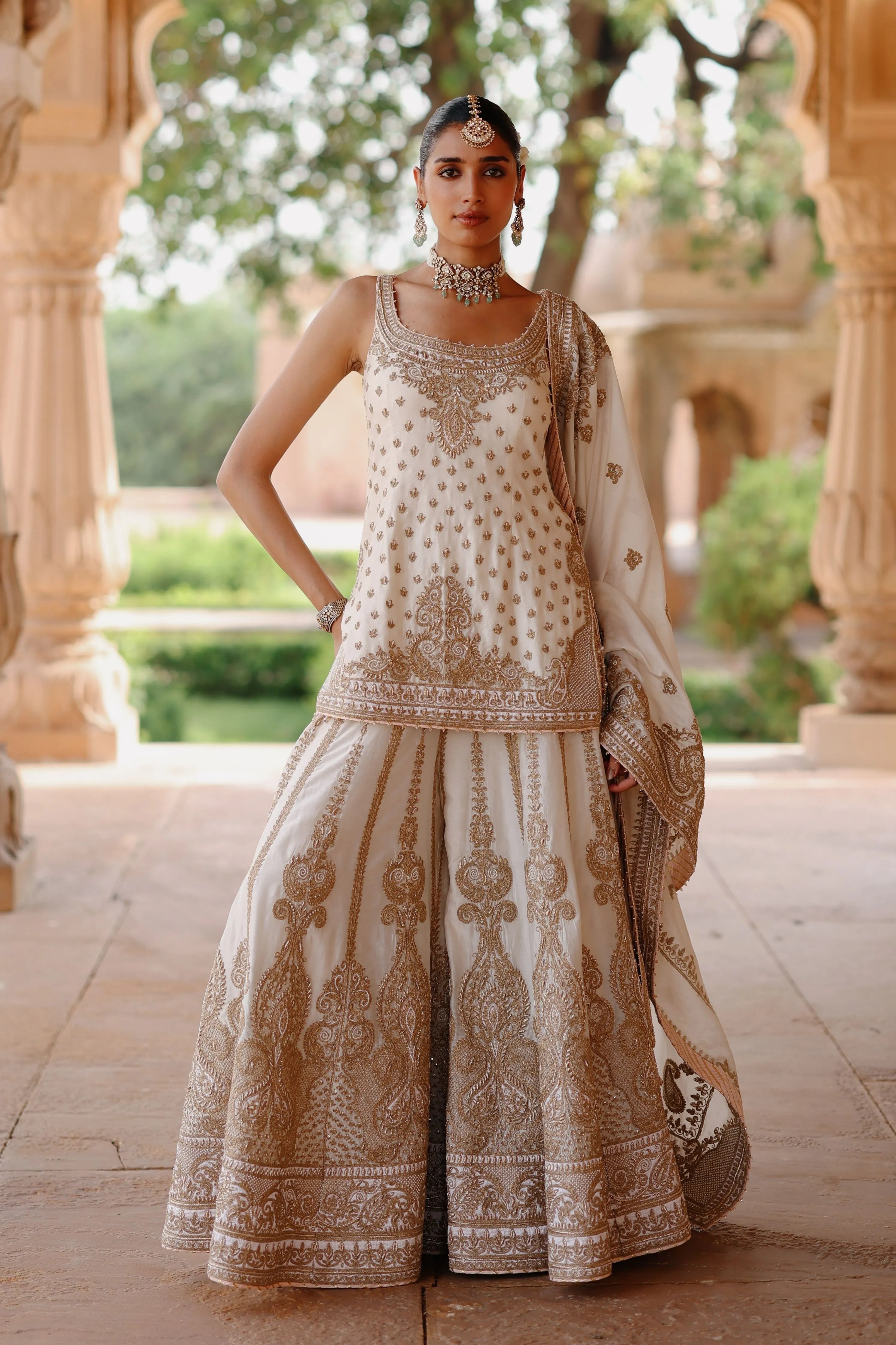 Shabnam Daisy Ivory Kurta Set with Sharara & Dupatta
